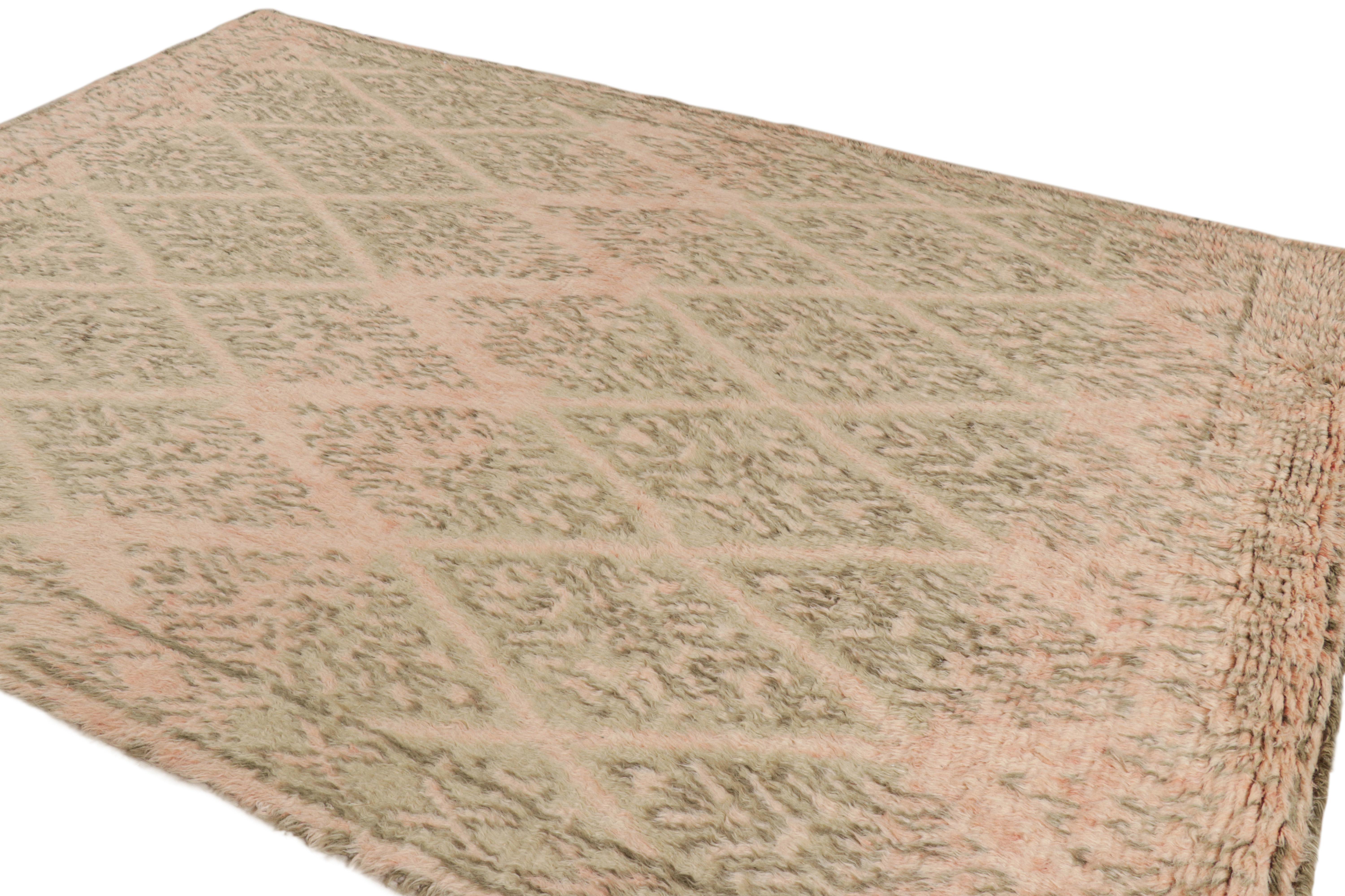 Indian Rug & Kilim’s Moroccan Style Rug with Green and Pink Geometric Patterns For Sale
