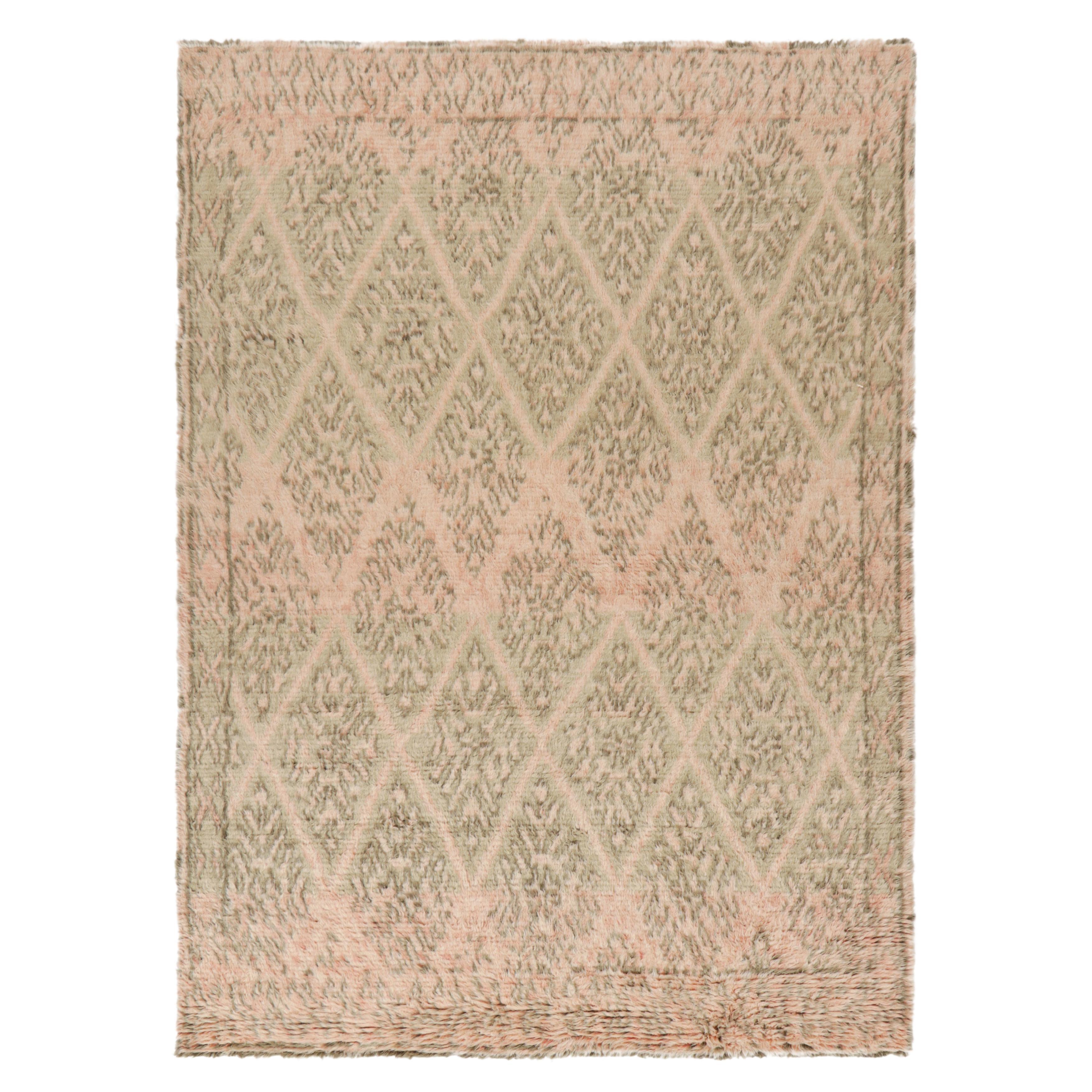 Rug & Kilim’s Moroccan Style Rug with Green and Pink Geometric Patterns For Sale