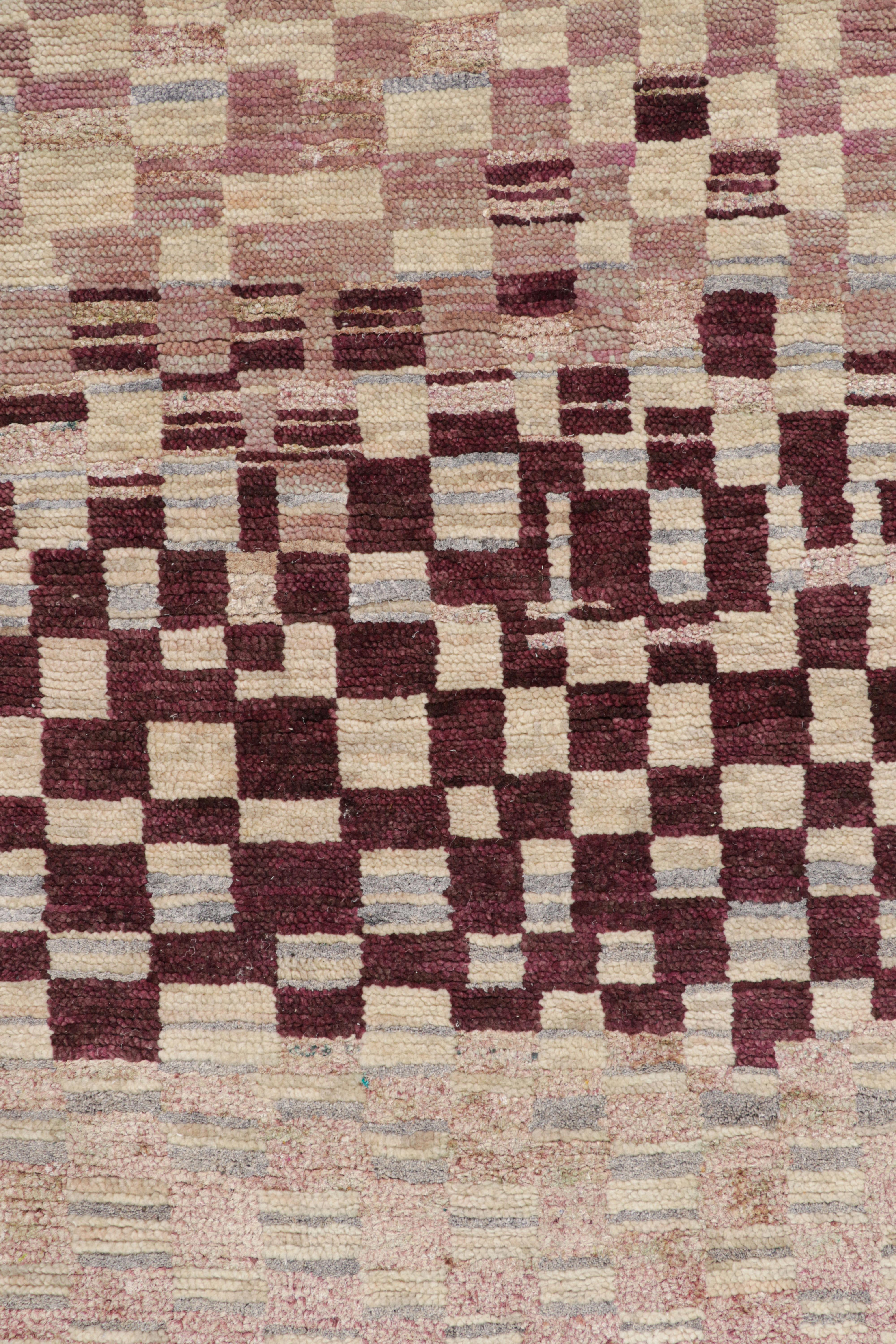 Tribal Rug & Kilim’s Moroccan Style Rug with Pink and Cream Geometric Patterns For Sale