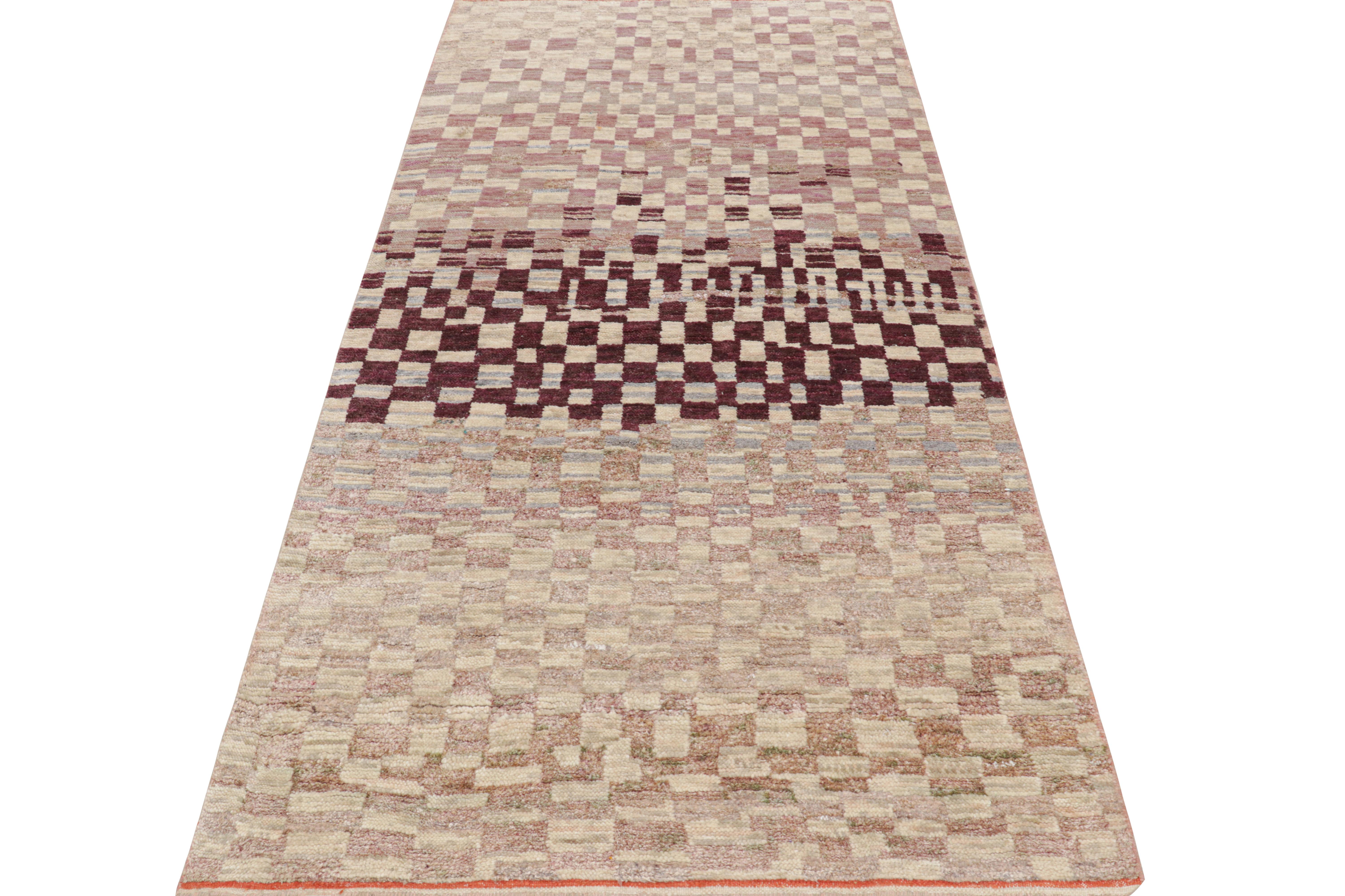 Indian Rug & Kilim’s Moroccan Style Rug with Pink and Cream Geometric Patterns For Sale