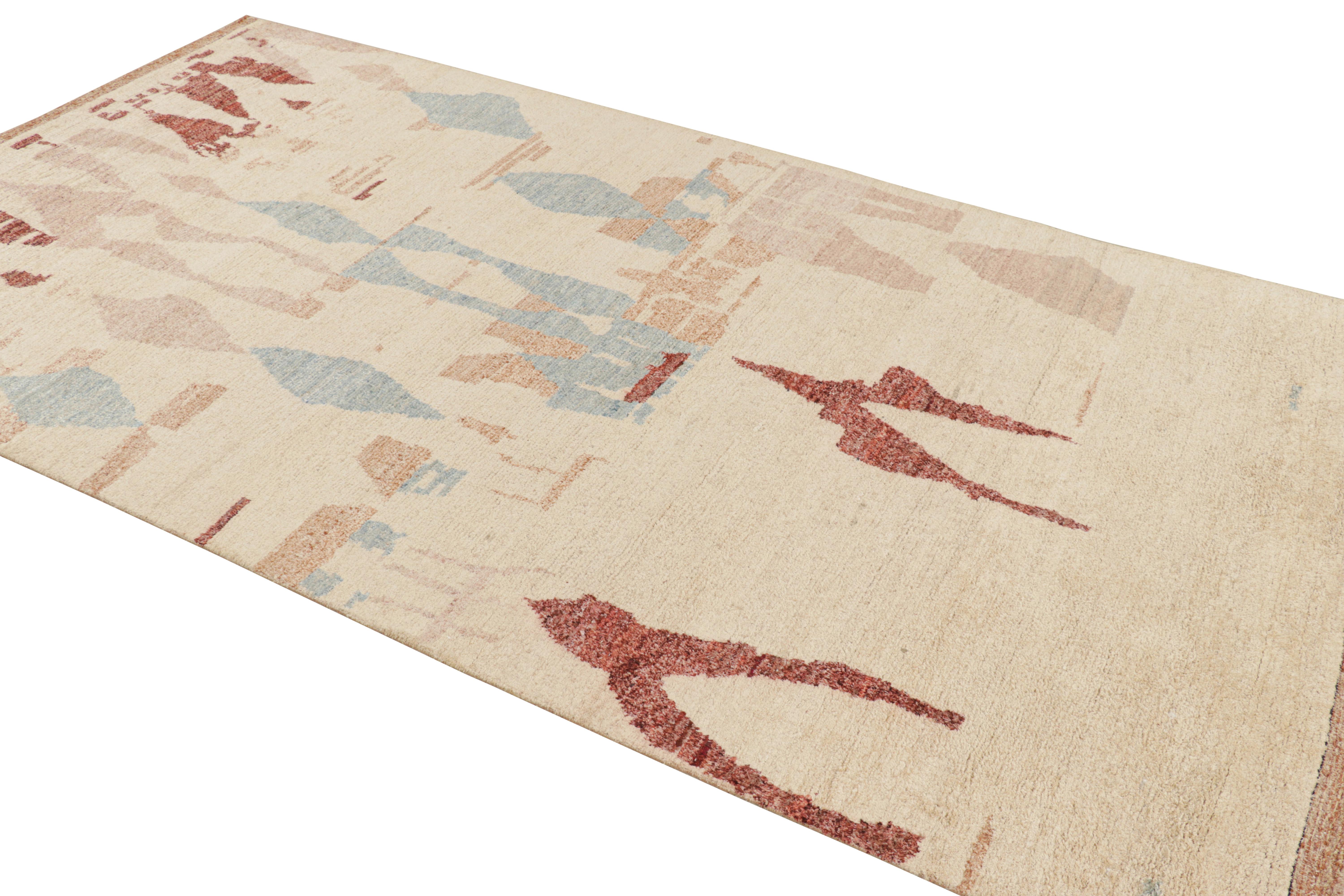 Indian Rug & Kilim’s Moroccan Style Rug with Red Blue & Pink Abstract Geometric Pattern For Sale