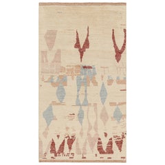 Rug & Kilim’s Moroccan Style Rug with Red Blue & Pink Abstract Geometric Pattern