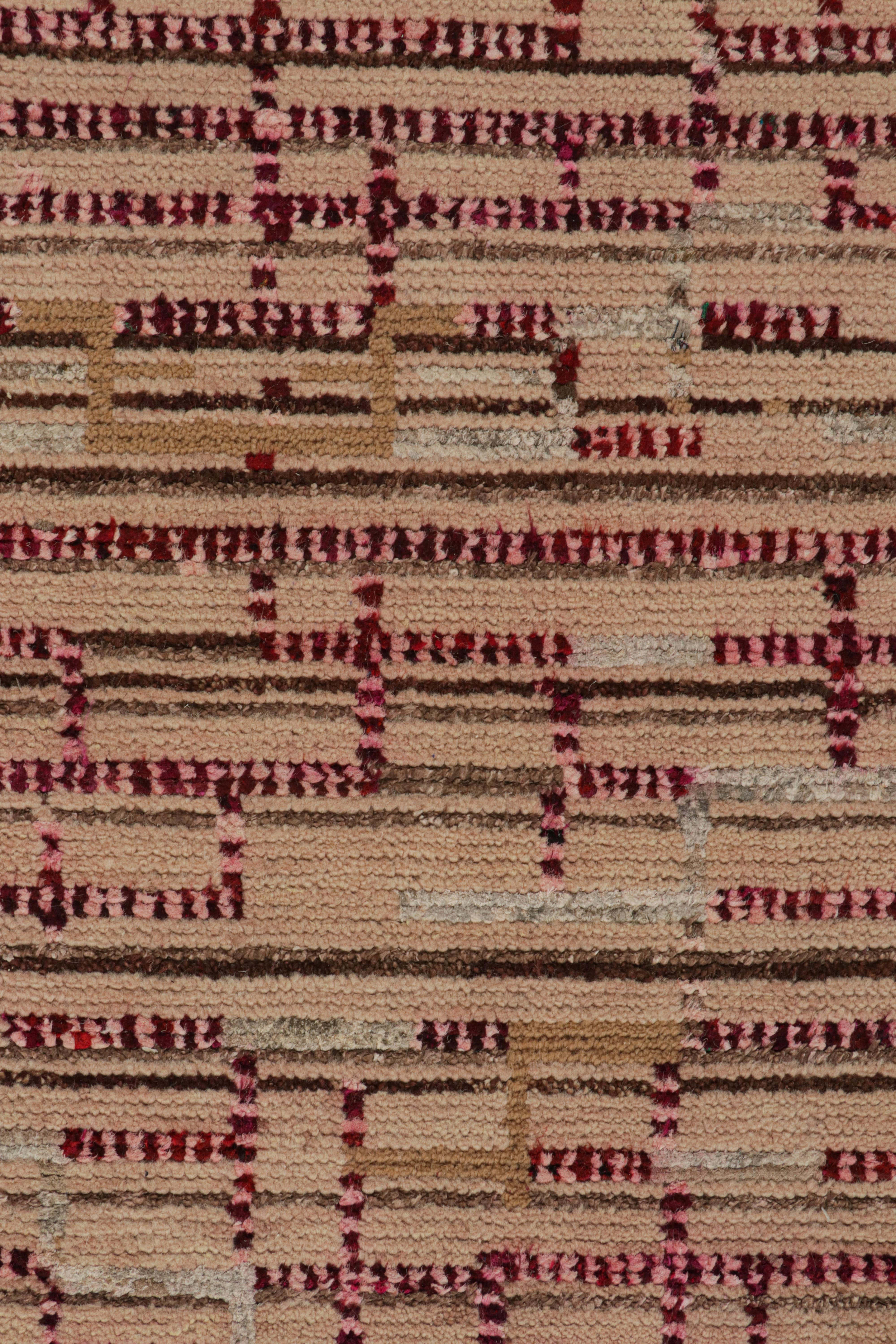 Rug & Kilim’s Moroccan Style Runner in Beige-Brown and Pink Geometric Patterns In New Condition For Sale In Long Island City, NY