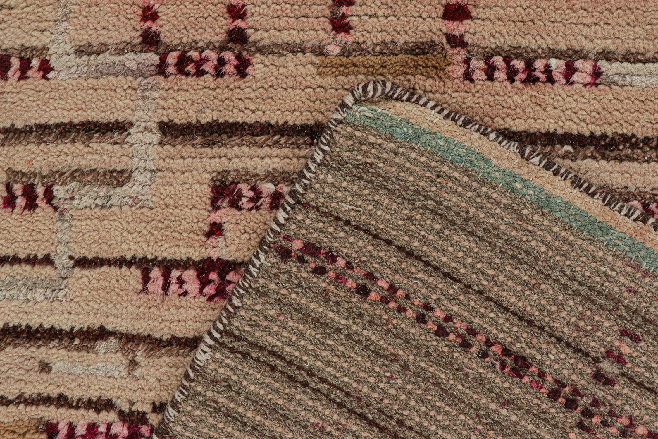 Contemporary Rug & Kilim’s Moroccan Style Runner in Beige-Brown and Pink Geometric Patterns For Sale