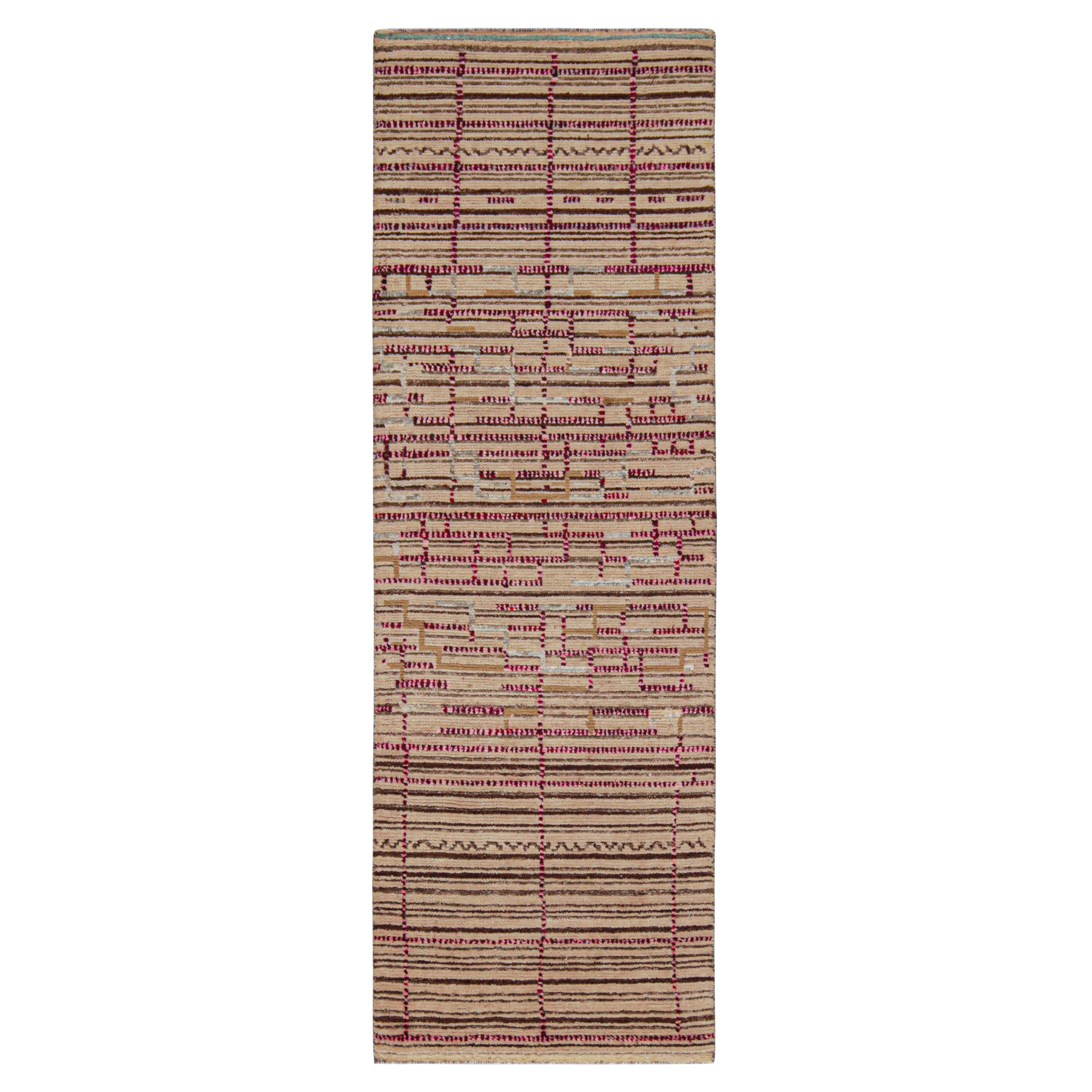 Rug & Kilim’s Moroccan Style Runner in Beige-Brown and Pink Geometric Patterns