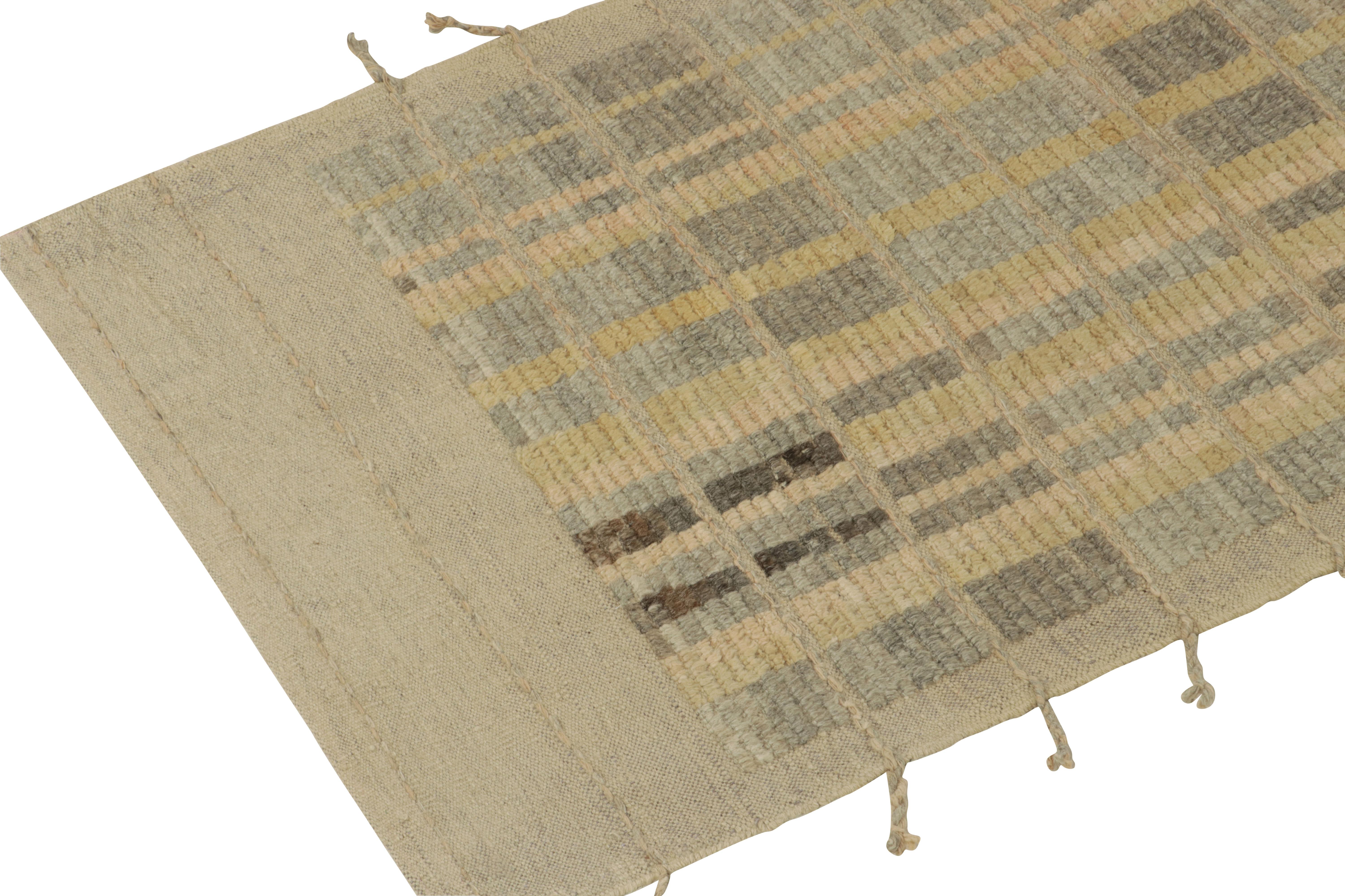 Hand-Knotted Rug & Kilim's Moroccan Style Runner in Beige-Brown Geometric Pattern For Sale