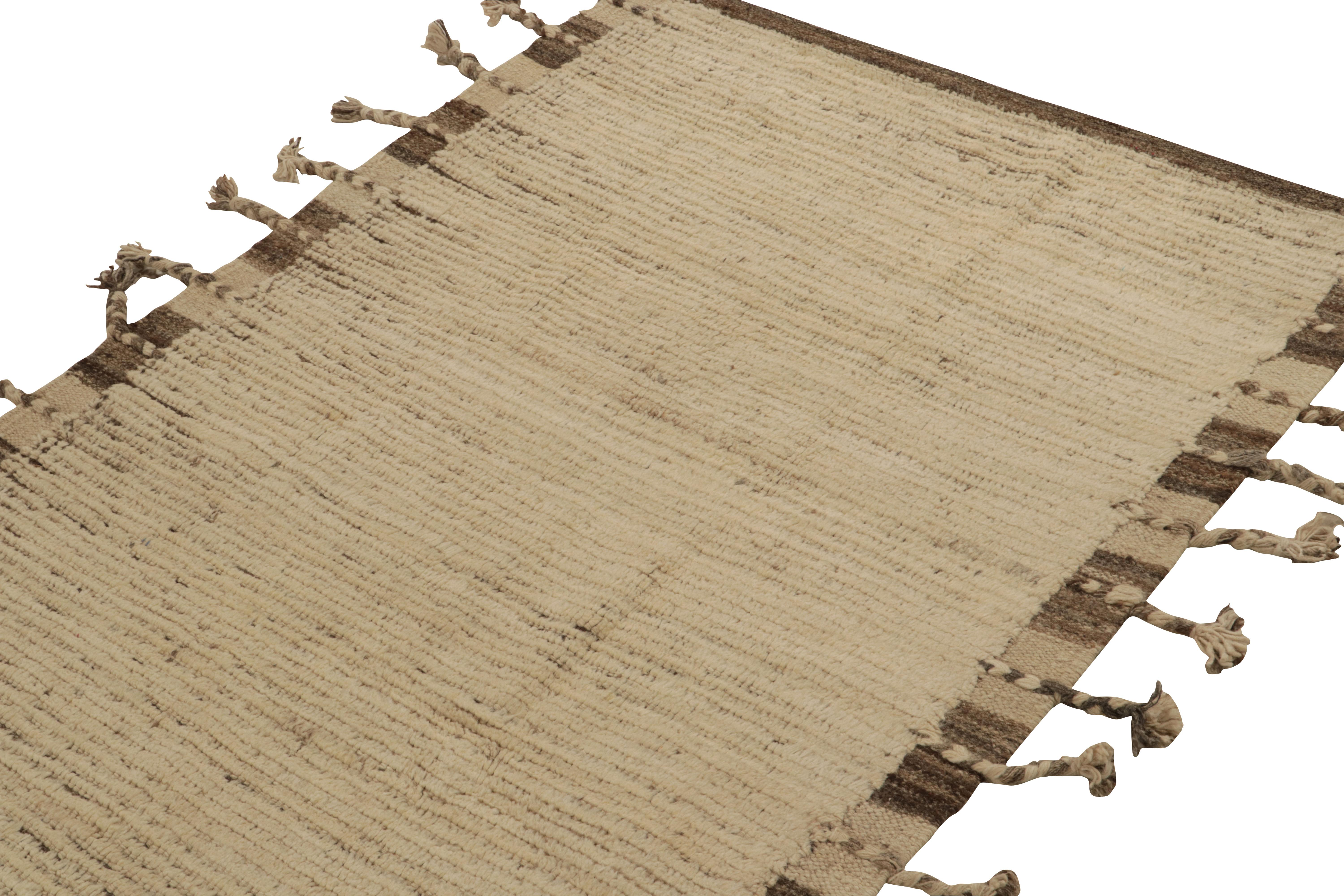 Afghan Tapis & Kilim's Moroccan Style Runner in Beige, Brown Plain Textural Pattern en vente
