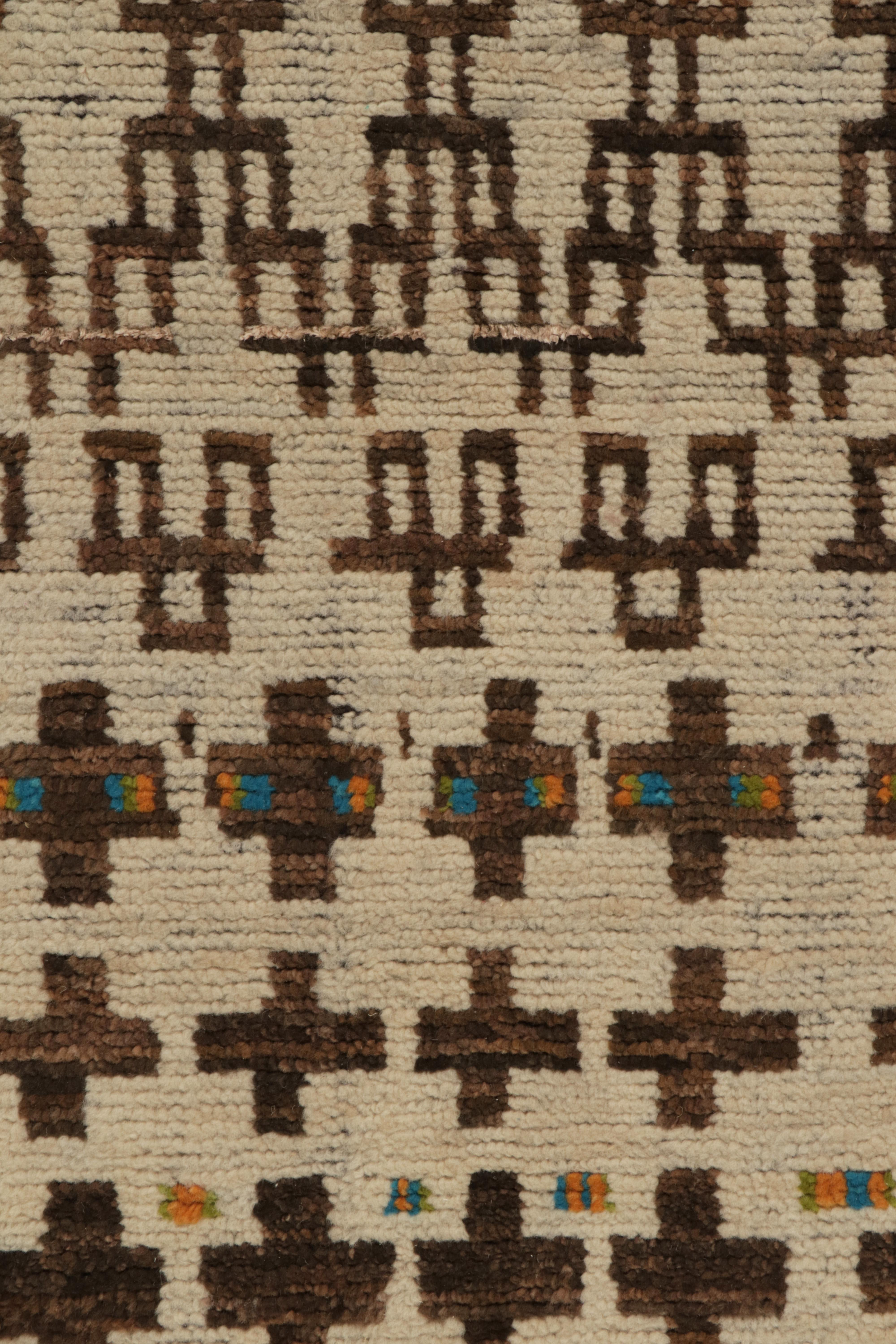 Contemporary Rug & Kilim’s Moroccan Style Runner in Beige-Brown Tribal Geometric Patterns For Sale