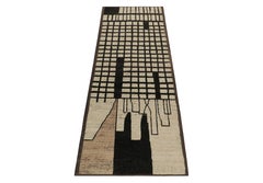 Rug & Kilim's Moroccan Style Runner in Beige, White & Black Geometric Pattern