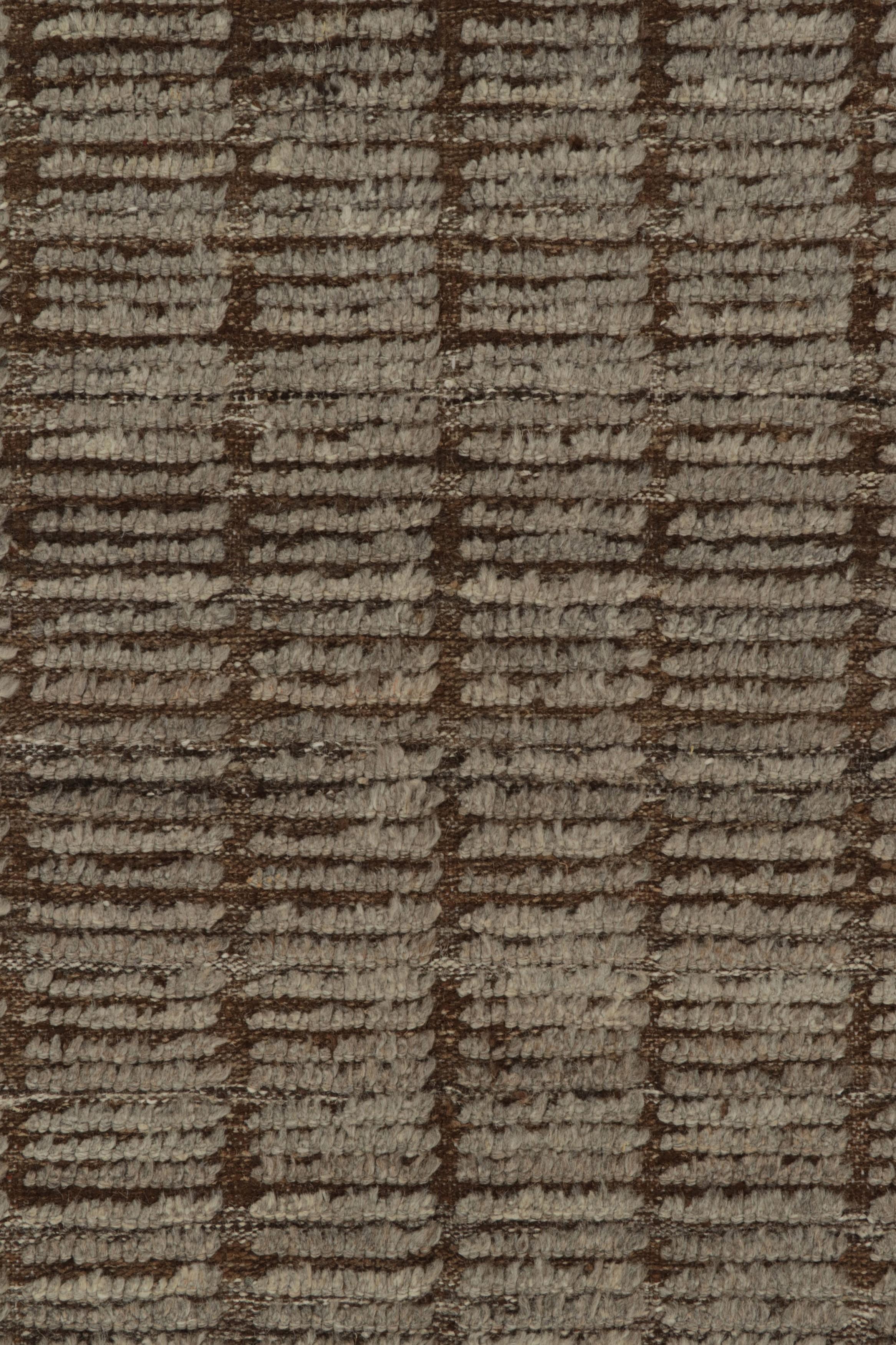 Hand-Knotted Rug & Kilim's Moroccan Style Runner in Brown & Gray High-Low Striations For Sale