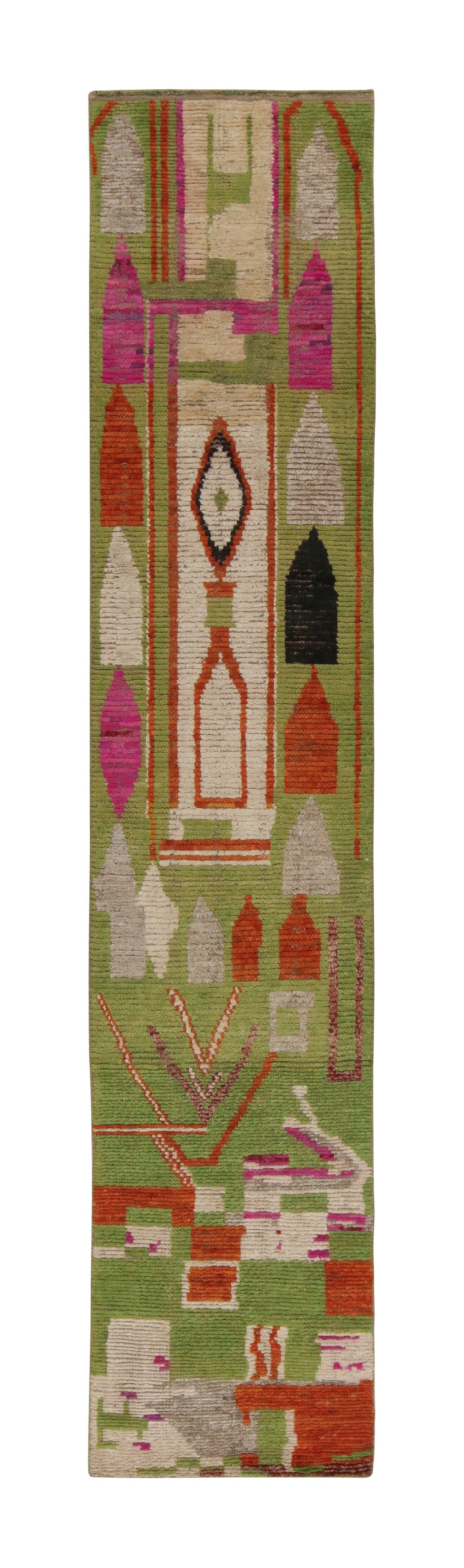 Rug & Kilim’s Moroccan Style Runner in Green with Vibrant Tribal Patterns