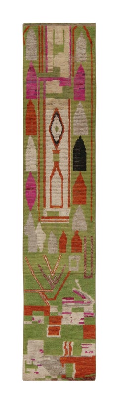Rug & Kilim’s Moroccan Style Runner in Green with Vibrant Tribal Patterns