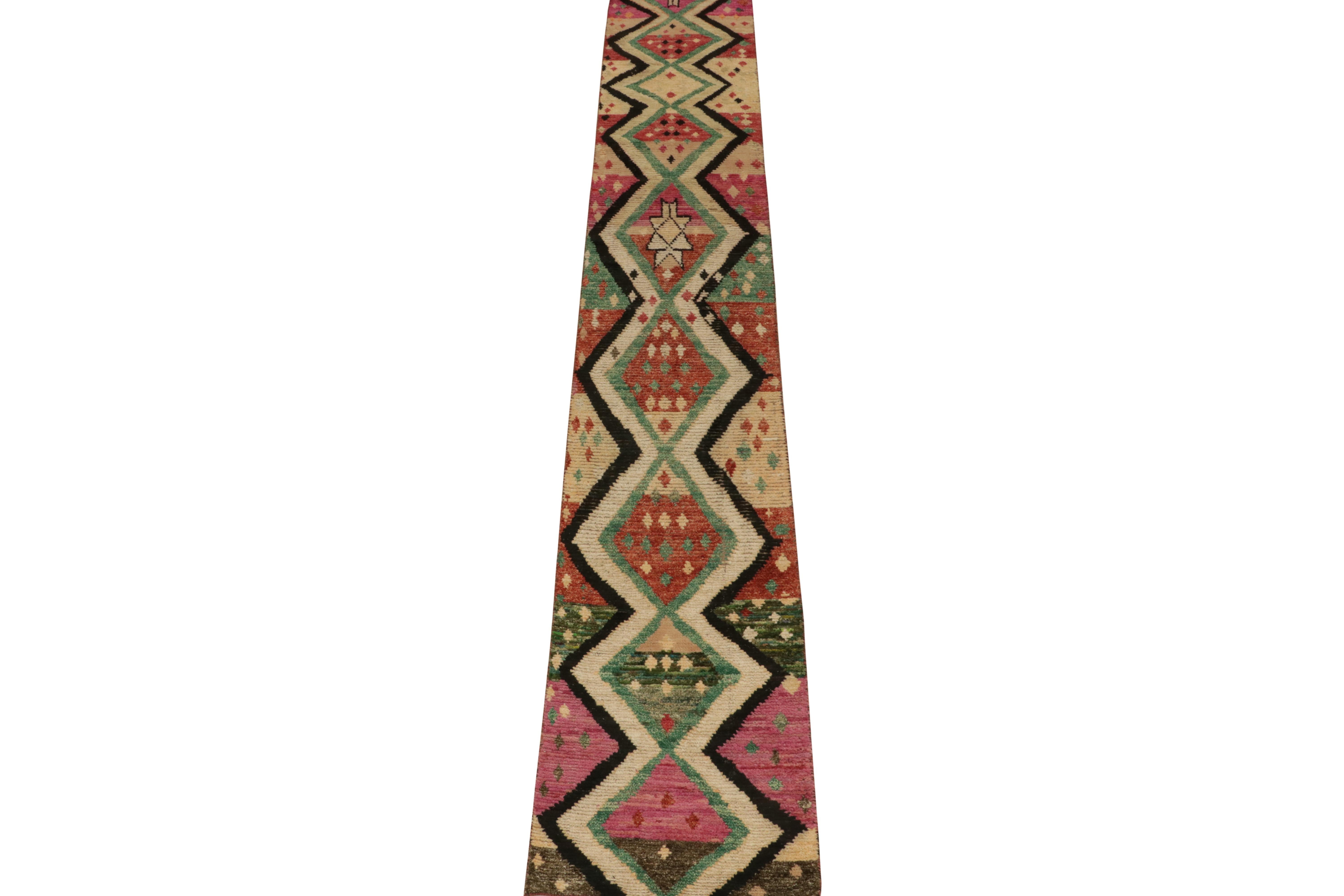 Indian Rug & Kilim’s Moroccan Style Runner in Multicolor Tribal Geometric Pattern For Sale
