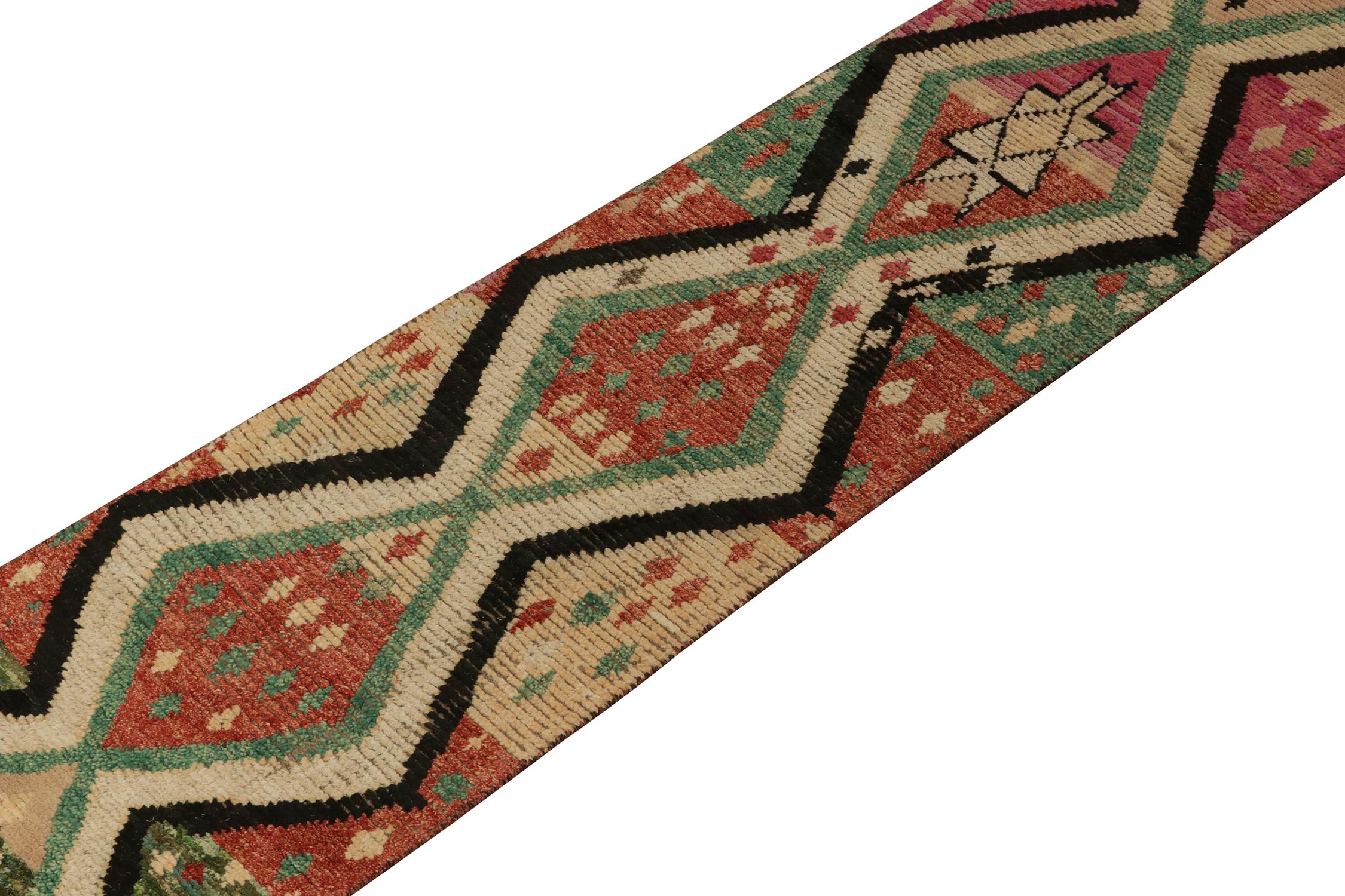 Hand-Knotted Rug & Kilim’s Moroccan Style Runner in Multicolor Tribal Geometric Pattern For Sale