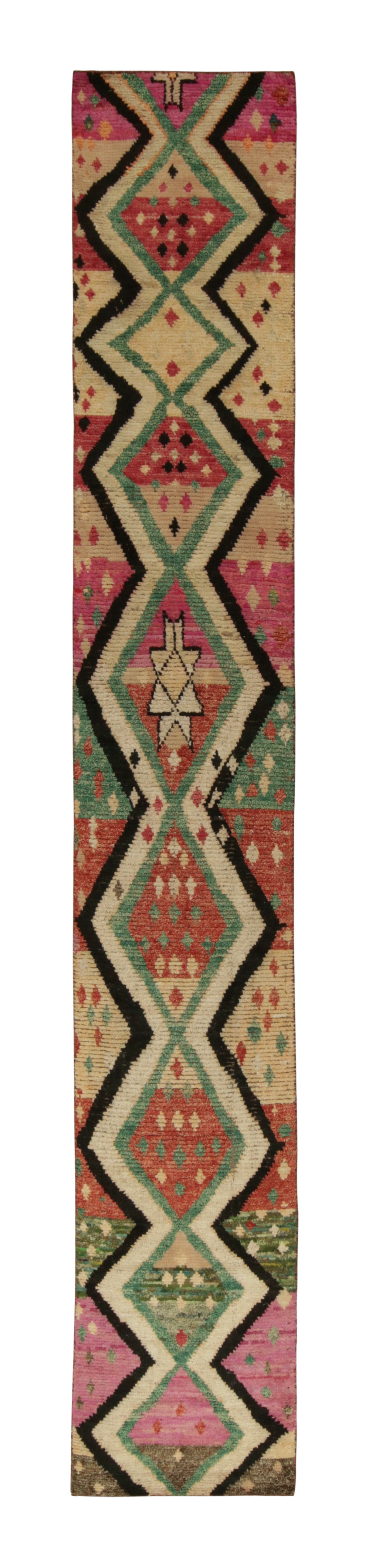 Rug & Kilim’s Moroccan Style Runner in Multicolor Tribal Geometric Pattern For Sale