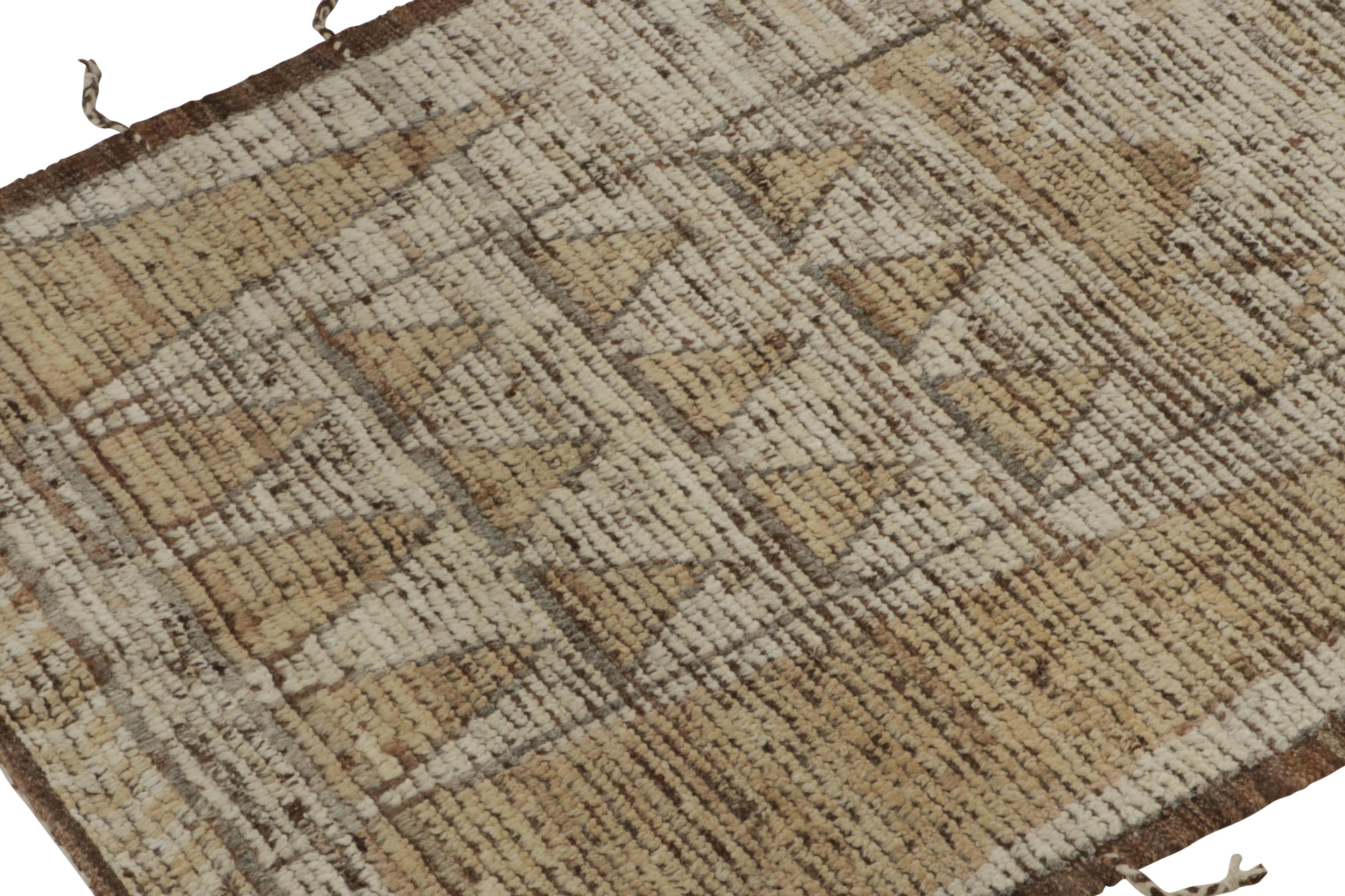 Afghan Rug & Kilim's Moroccan Style Runner in White, Beige-Brown Tribal Pattern For Sale