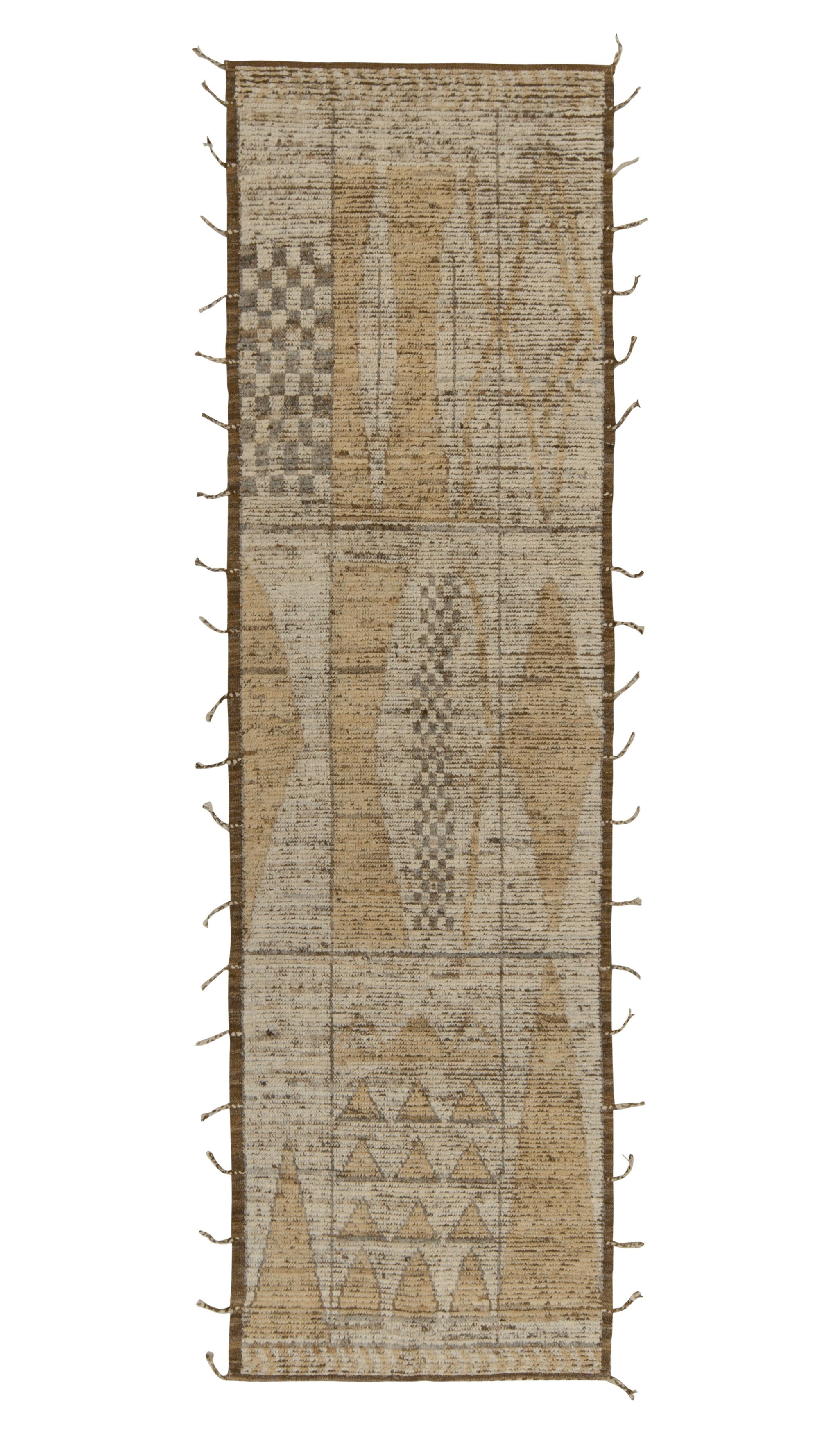 Rug & Kilim's Moroccan Style Runner in White, Beige-Brown Tribal Pattern For Sale