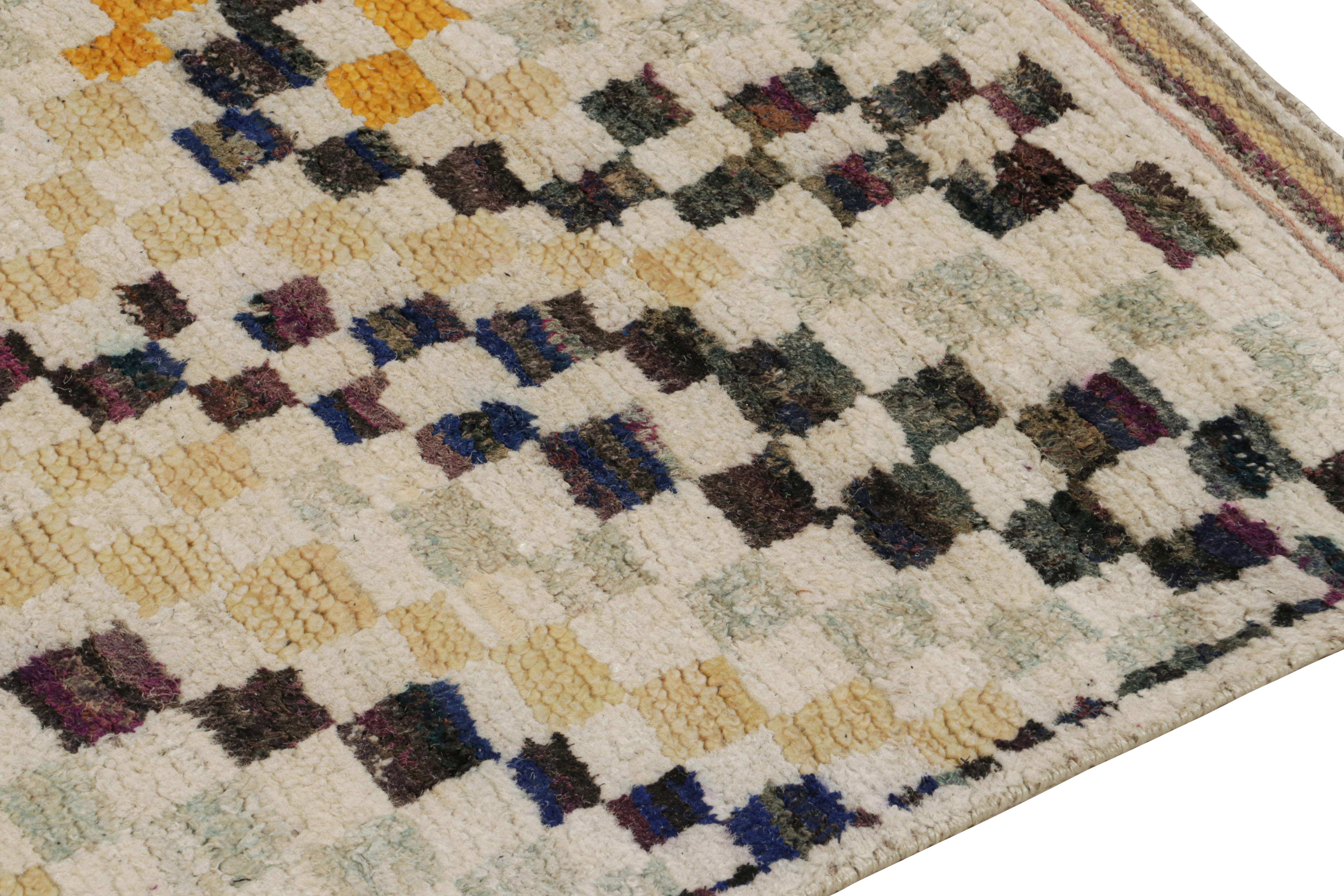 Hand-Knotted Rug & Kilim’s Moroccan Style Runner Rug in Beige with Colorful Geometric Pattern For Sale