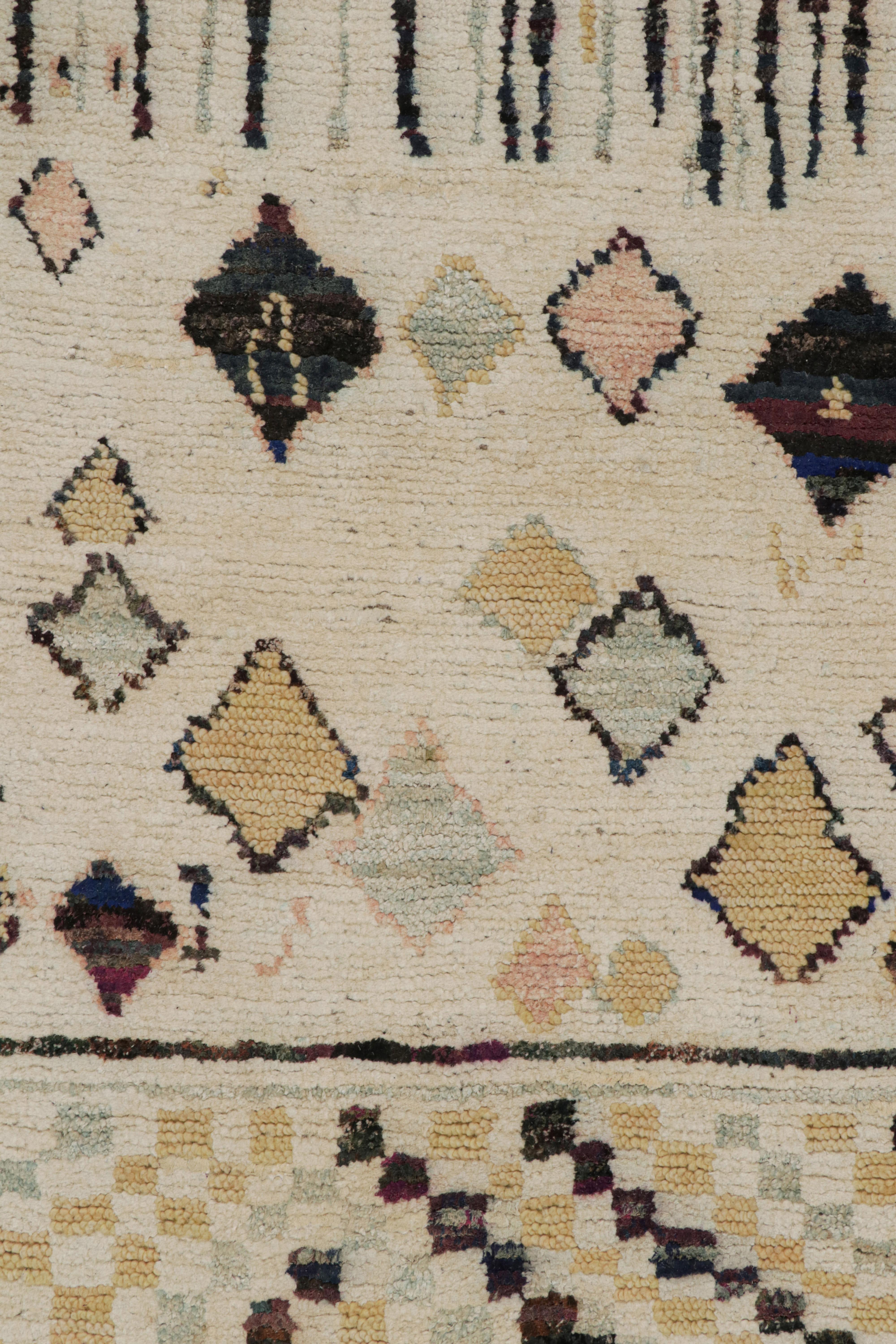 Rug & Kilim’s Moroccan Style Runner Rug in Beige with Colorful Geometric Pattern In New Condition For Sale In Long Island City, NY