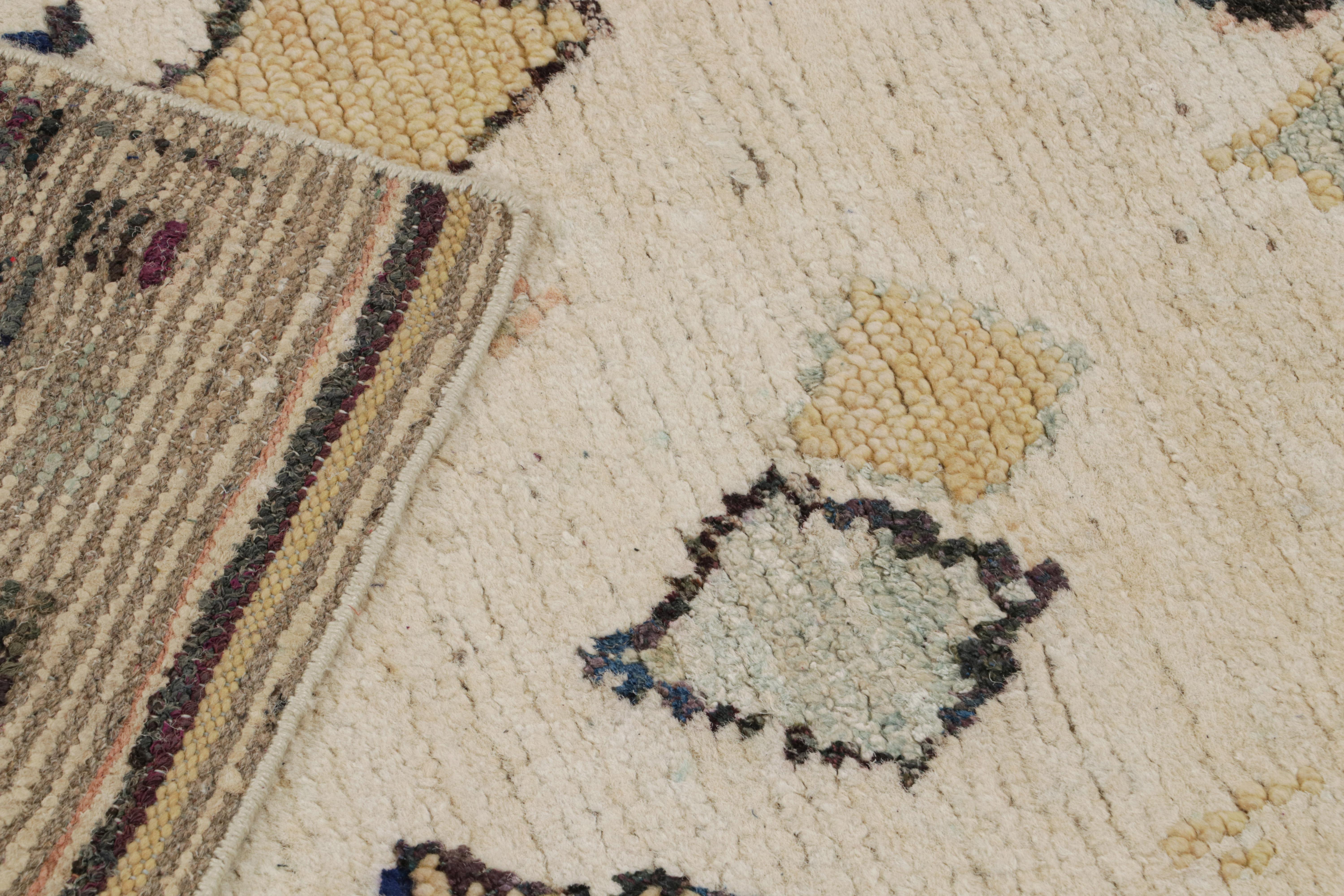 Contemporary Rug & Kilim’s Moroccan Style Runner Rug in Beige with Colorful Geometric Pattern For Sale