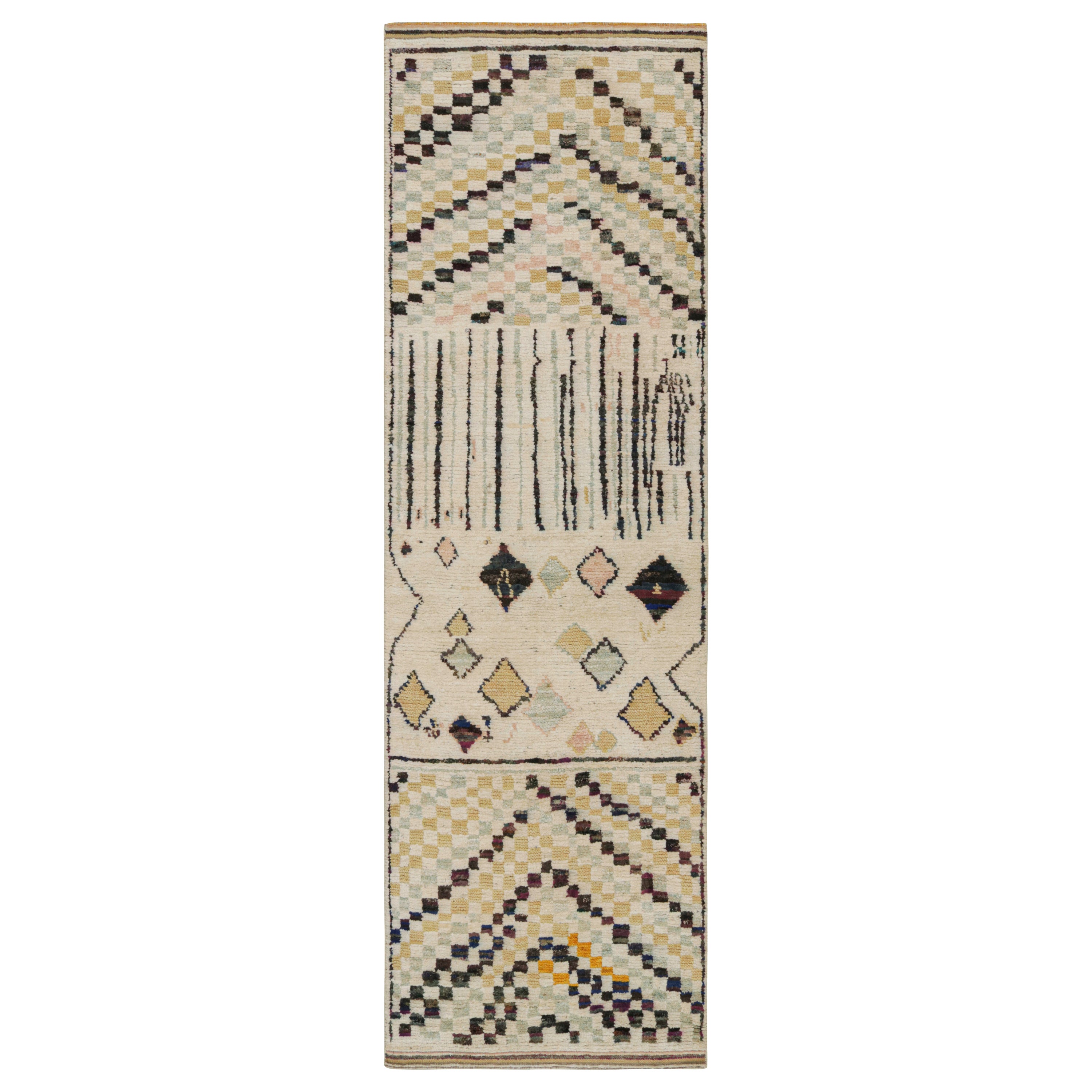 Rug & Kilim’s Moroccan Style Runner Rug in Beige with Colorful Geometric Pattern