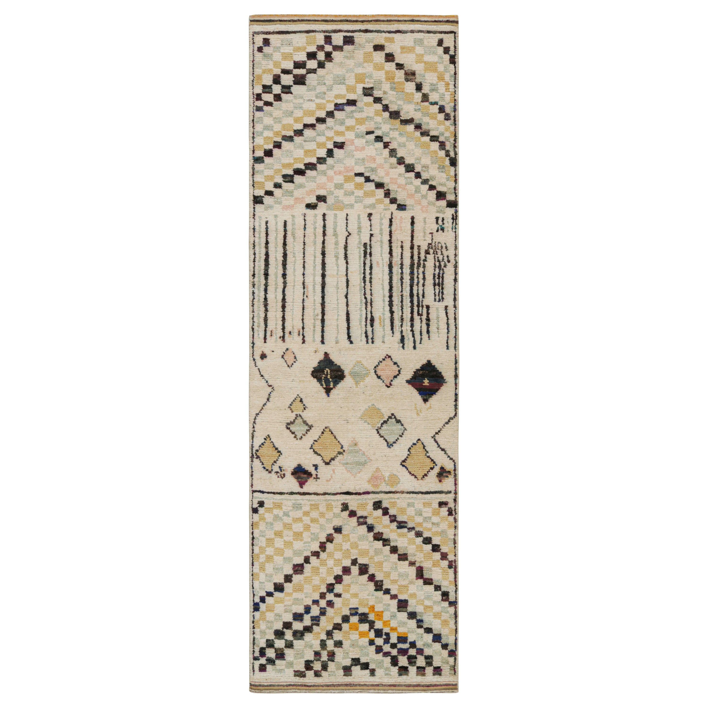 Rug & Kilim’s Moroccan Style Runner Rug in Beige with Colorful Geometric Pattern For Sale