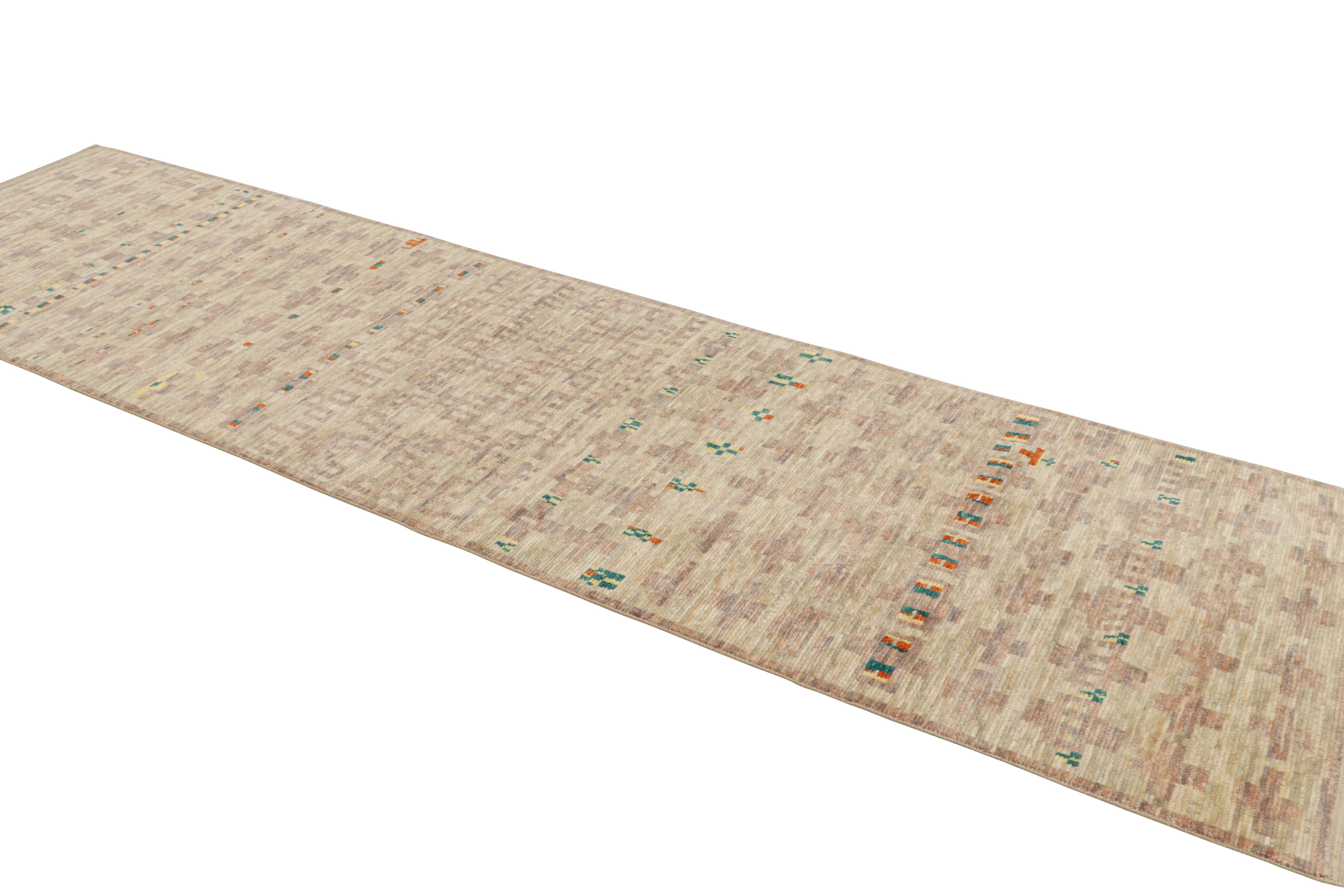 Indian Rug & Kilim’s Moroccan Style Runner Rug in Beige with Geometric Pattern For Sale