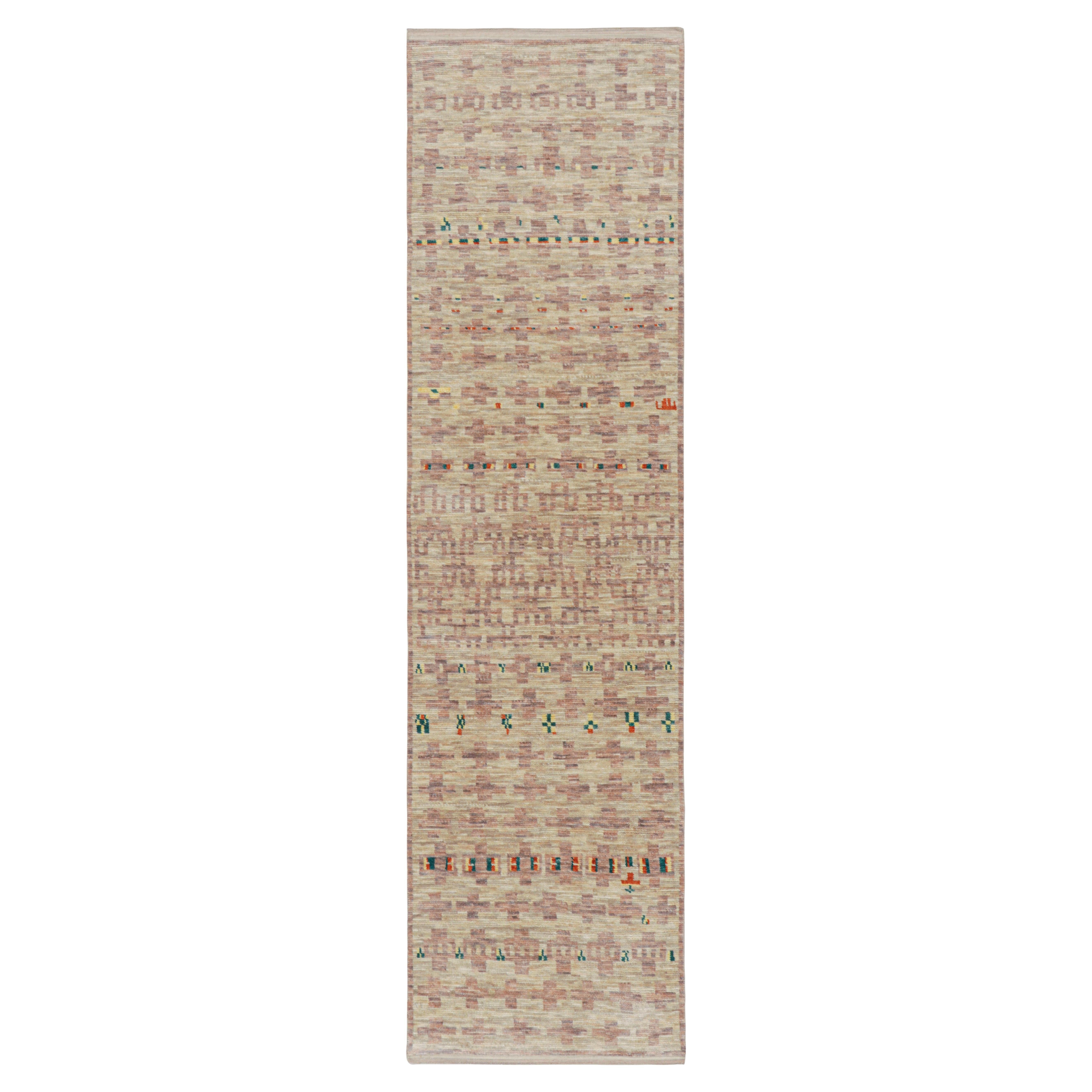 Rug & Kilim’s Moroccan Style Runner Rug in Beige with Geometric Pattern For Sale
