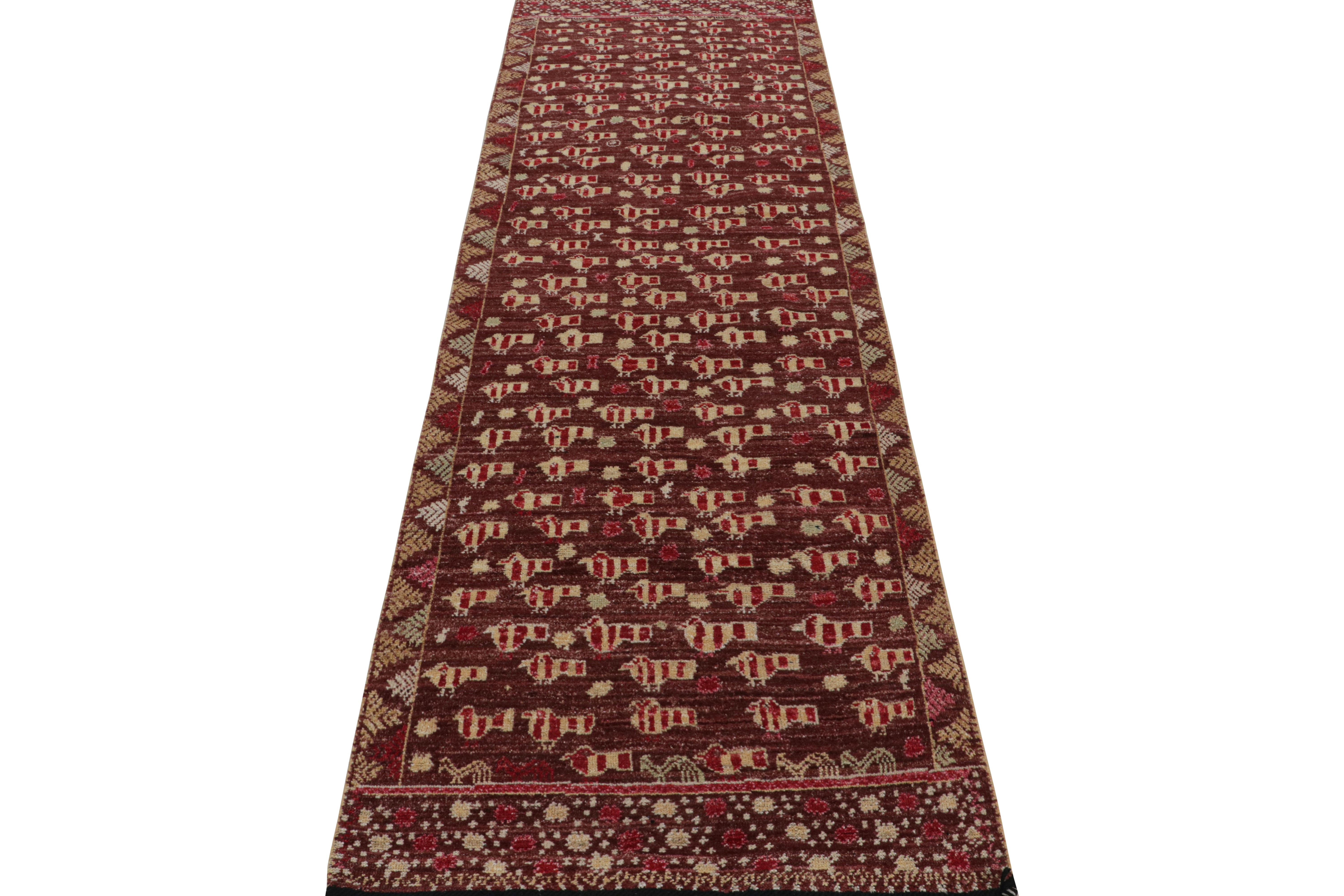 Modern Rug & Kilim’s Moroccan Style Runner Rug in Orange with Geometric Patterns For Sale