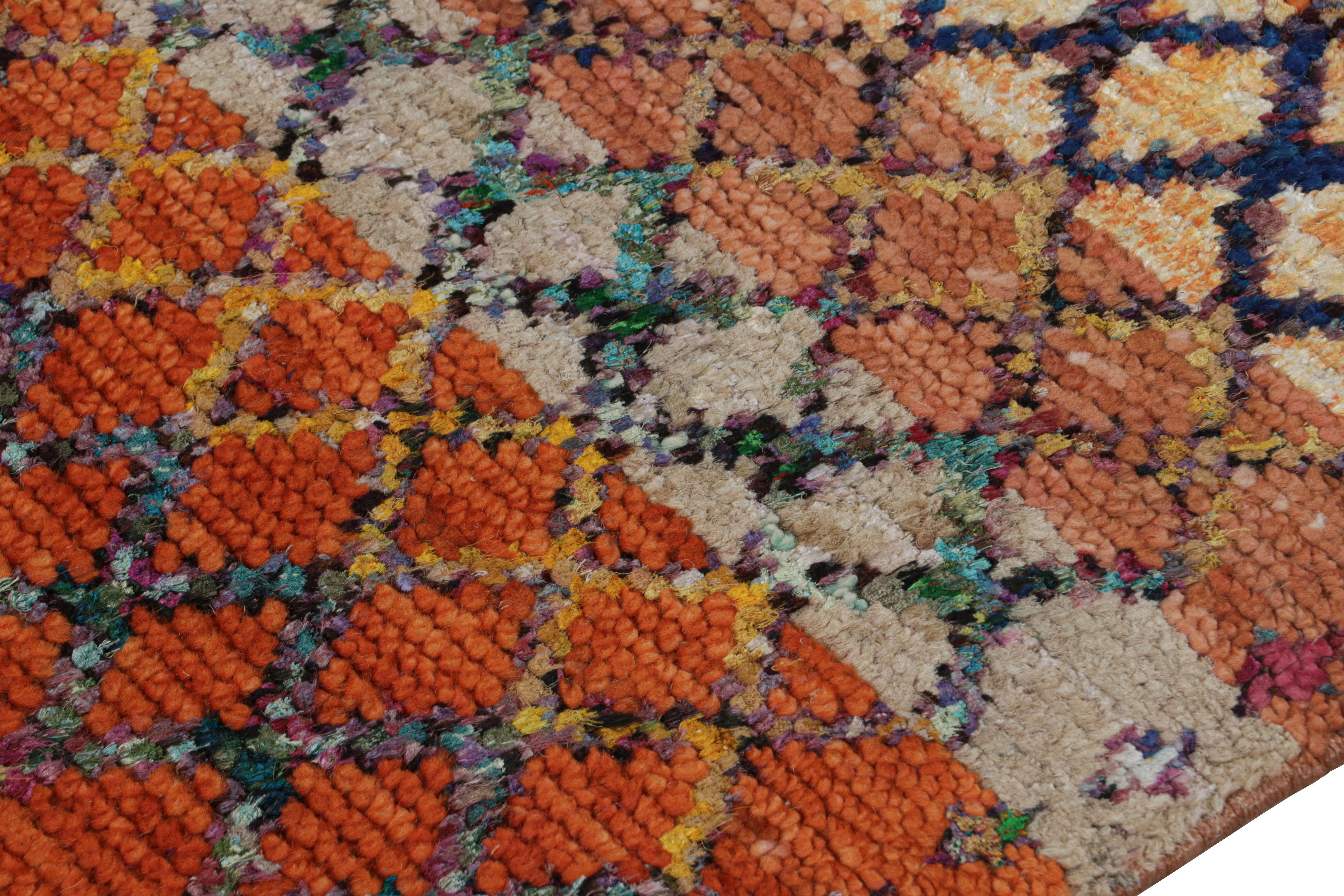 Hand-Knotted Rug & Kilim’s Moroccan Style Runner Rug in Orange with Geometric Patterns For Sale