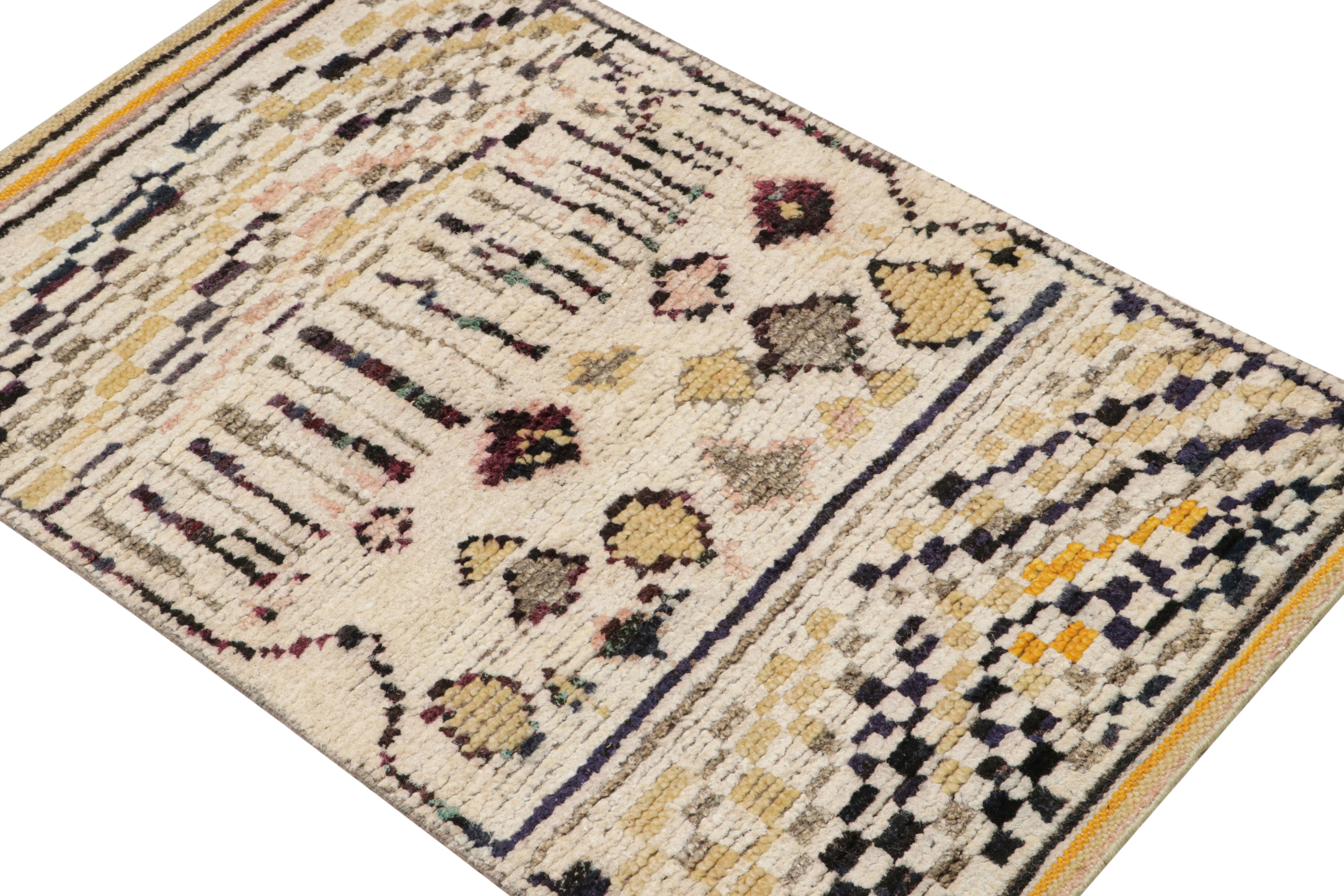 Modern Rug & Kilim’s Moroccan Style Scatter Rug with Colorful Geometric Patterns For Sale
