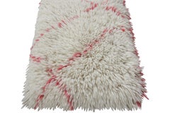 Rug & Kilim’s Moroccan Style Shag Accent Rug, White and Red Geometric Pattern