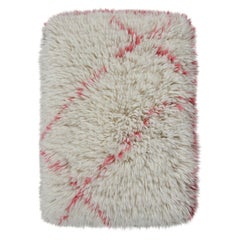 Rug & Kilim’s Moroccan Style Shag Accent Rug, White and Red Geometric Pattern