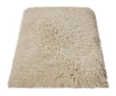 Rug & Kilim’s Moroccan Style Shag Rug in Solid Beige-White, High Pile