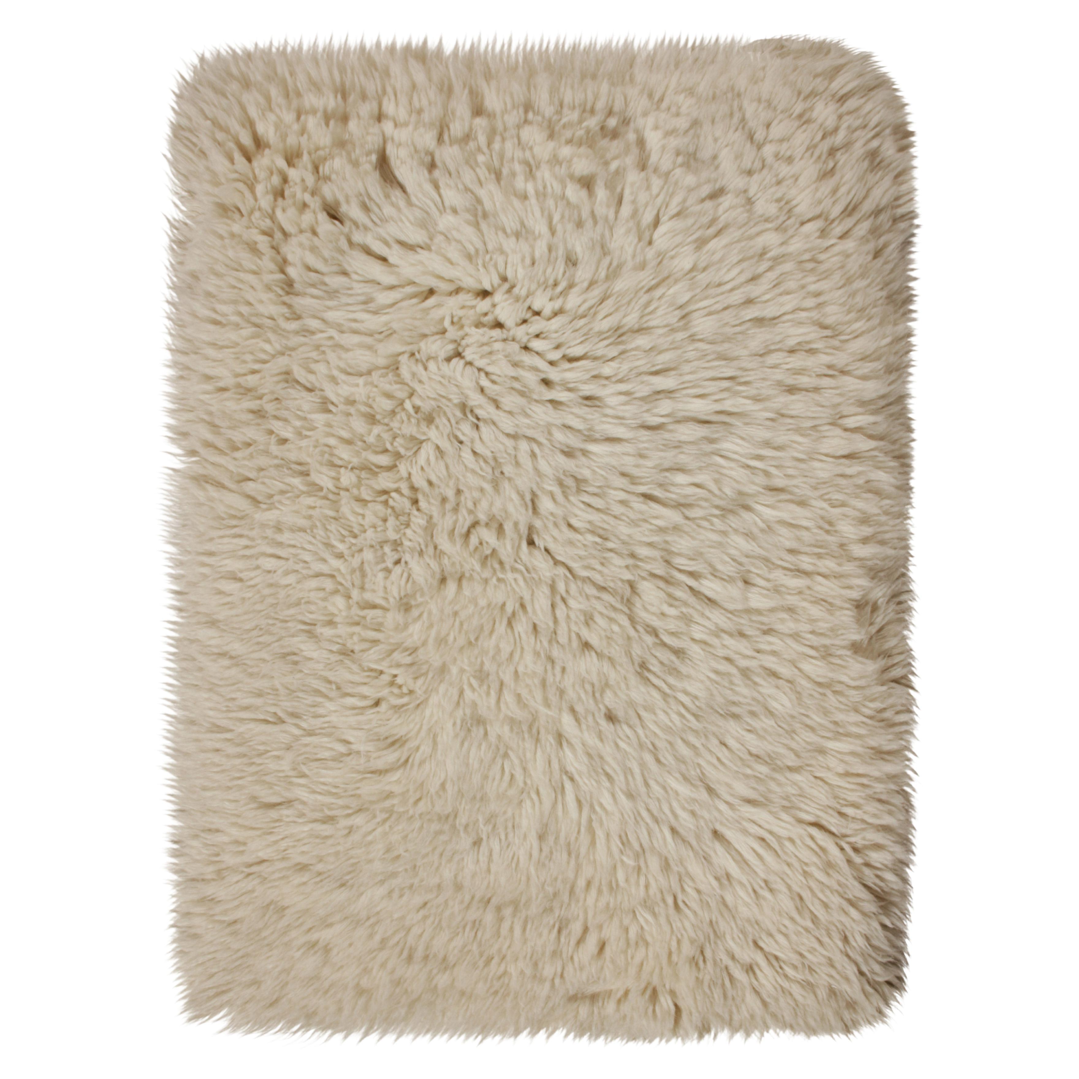 Rug & Kilim’s Moroccan Style Shag Rug in Solid Beige-White, High Pile For Sale