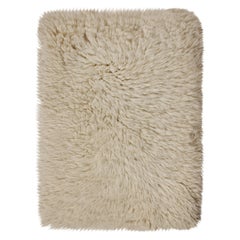 Rug & Kilim’s Moroccan Style Shag Rug in Solid Beige-White, High Pile