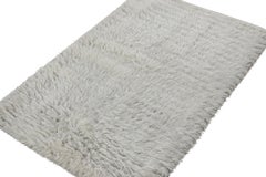Rug & Kilim’s Moroccan Style Shag Rug in Solid Gray-White, High Pile