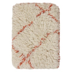 Rug & Kilim’s Moroccan Style Shag Rug in White, Red Geometric Pattern