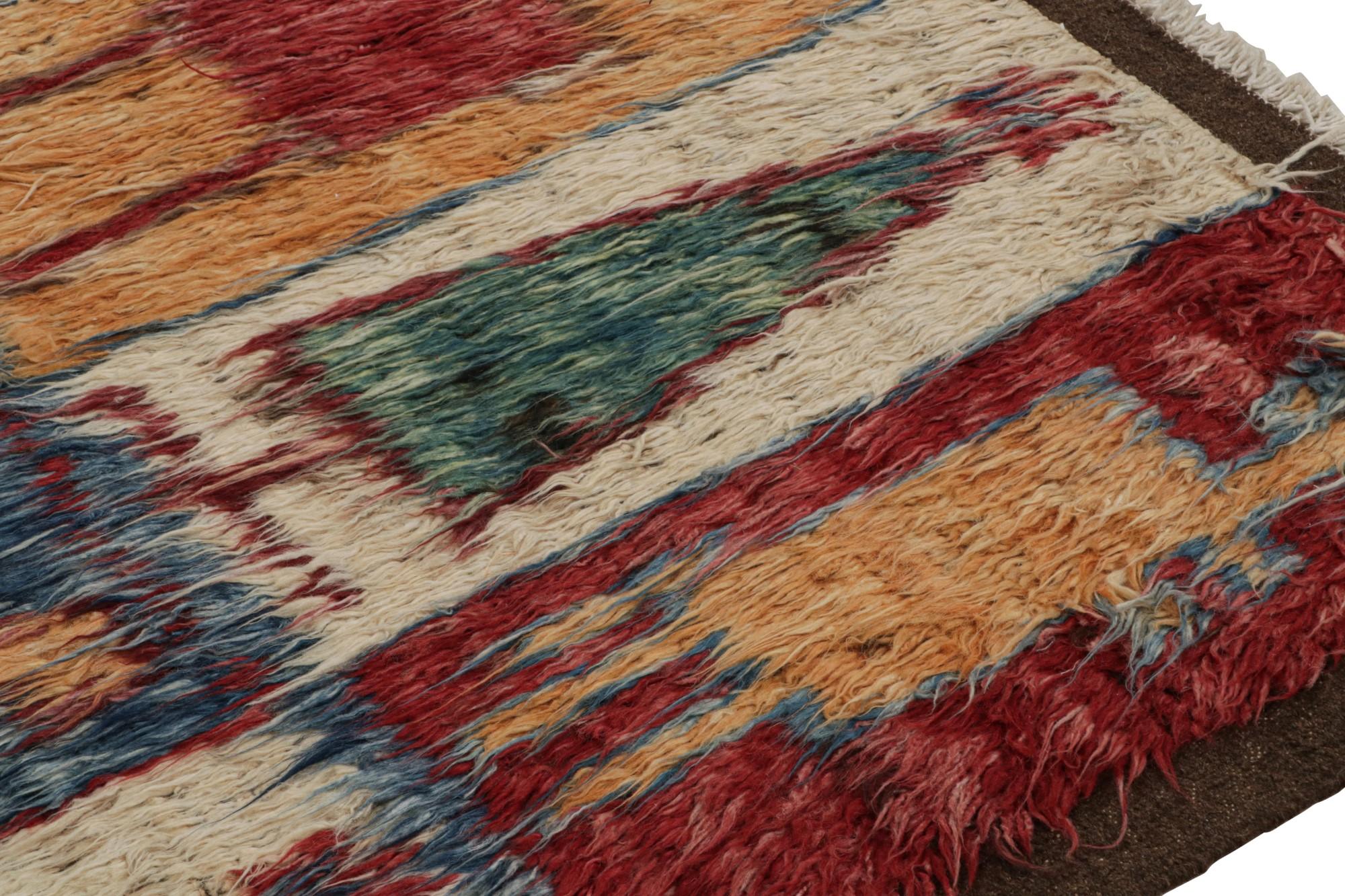 Hand-Knotted Rug & Kilim’s Moroccan Style Shag Rug with Colorful Geometric Pictorials For Sale