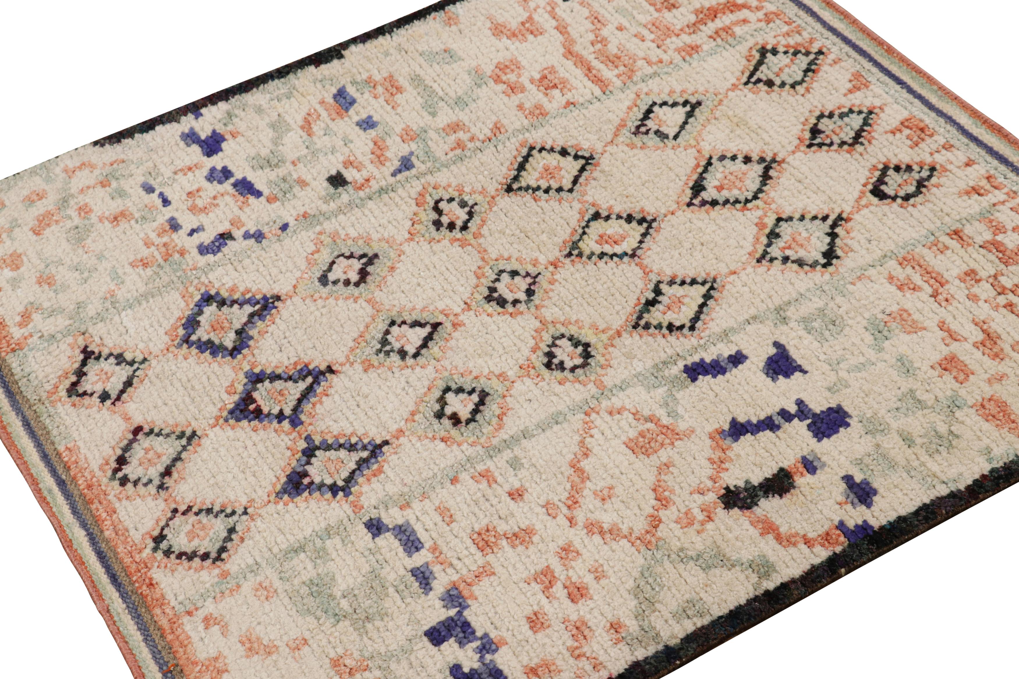 Indian Rug & Kilim’s Moroccan Style Square Rug in White with Colorful Geometric Pattern For Sale