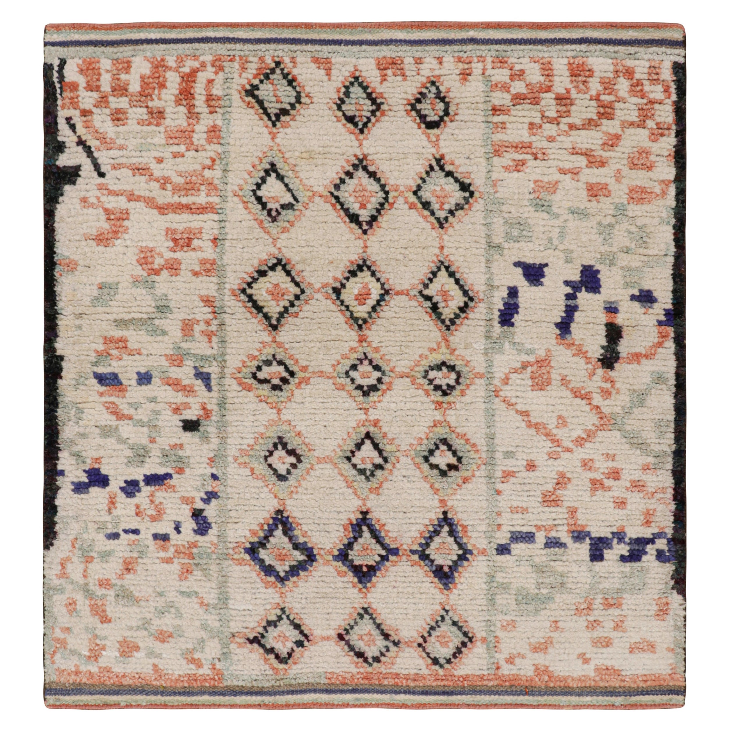 Rug & Kilim’s Moroccan Style Square Rug in White with Colorful Geometric Pattern For Sale