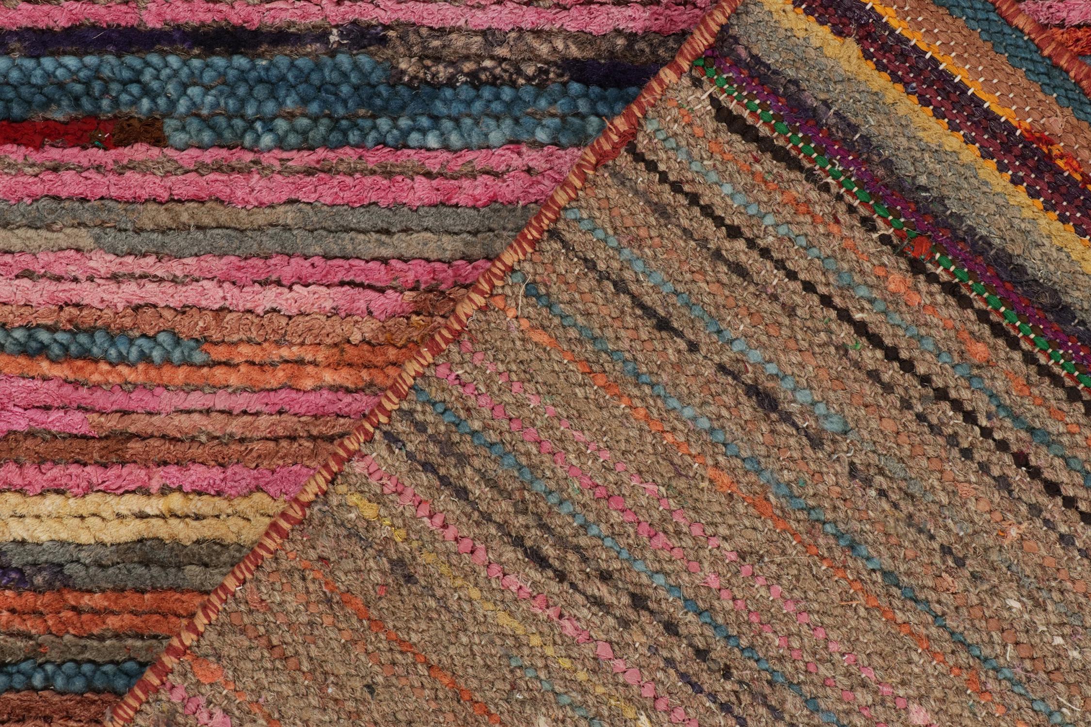 Soie Tapis & Kilim's Moroccan Tribal Style Runner in Pink, Multicolor Stripe Patterns en vente