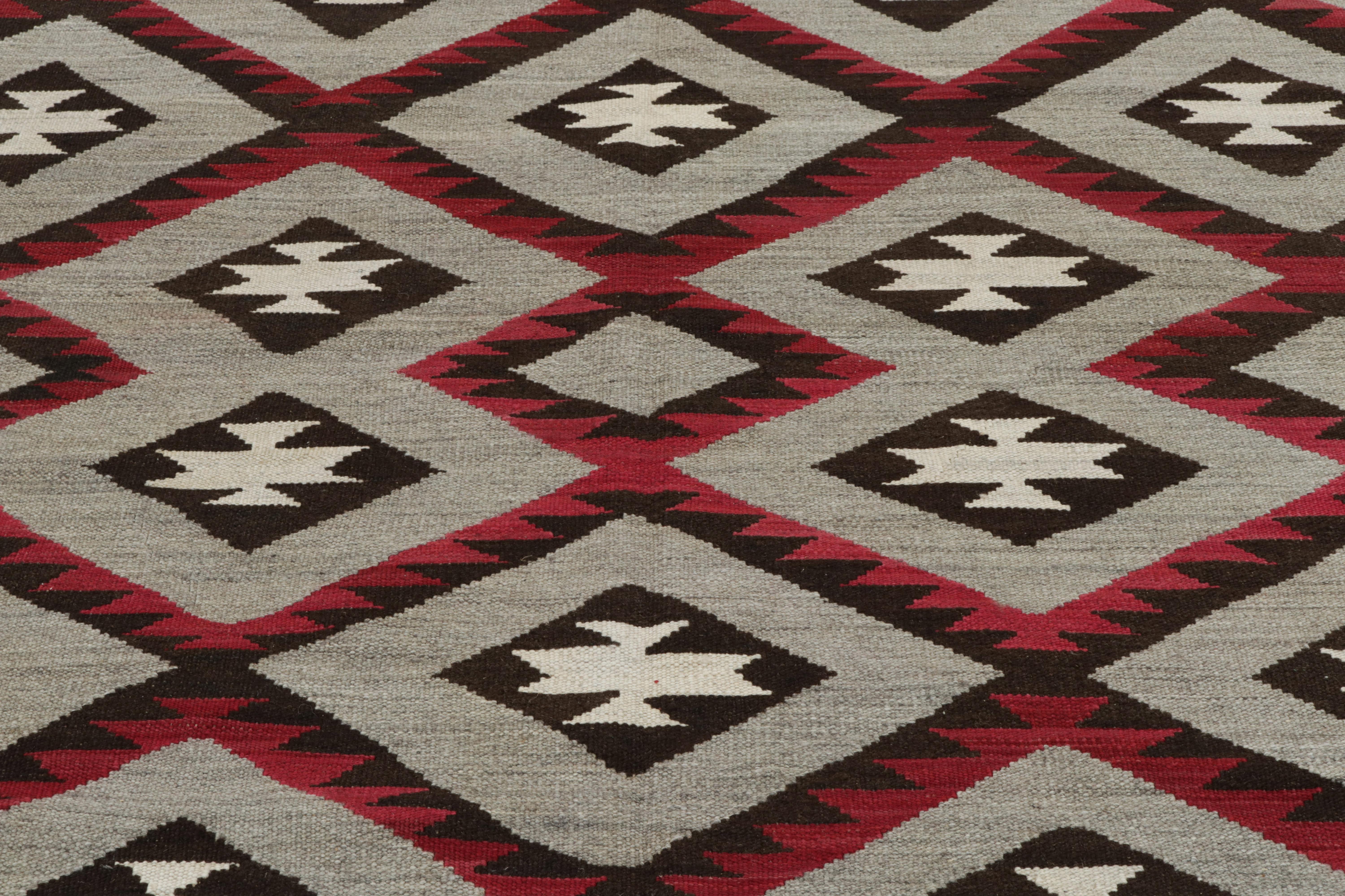 Indian Rug & Kilim's Navajo Kilim Style Rug in Gray, Red and Brown Geometric Pattern For Sale