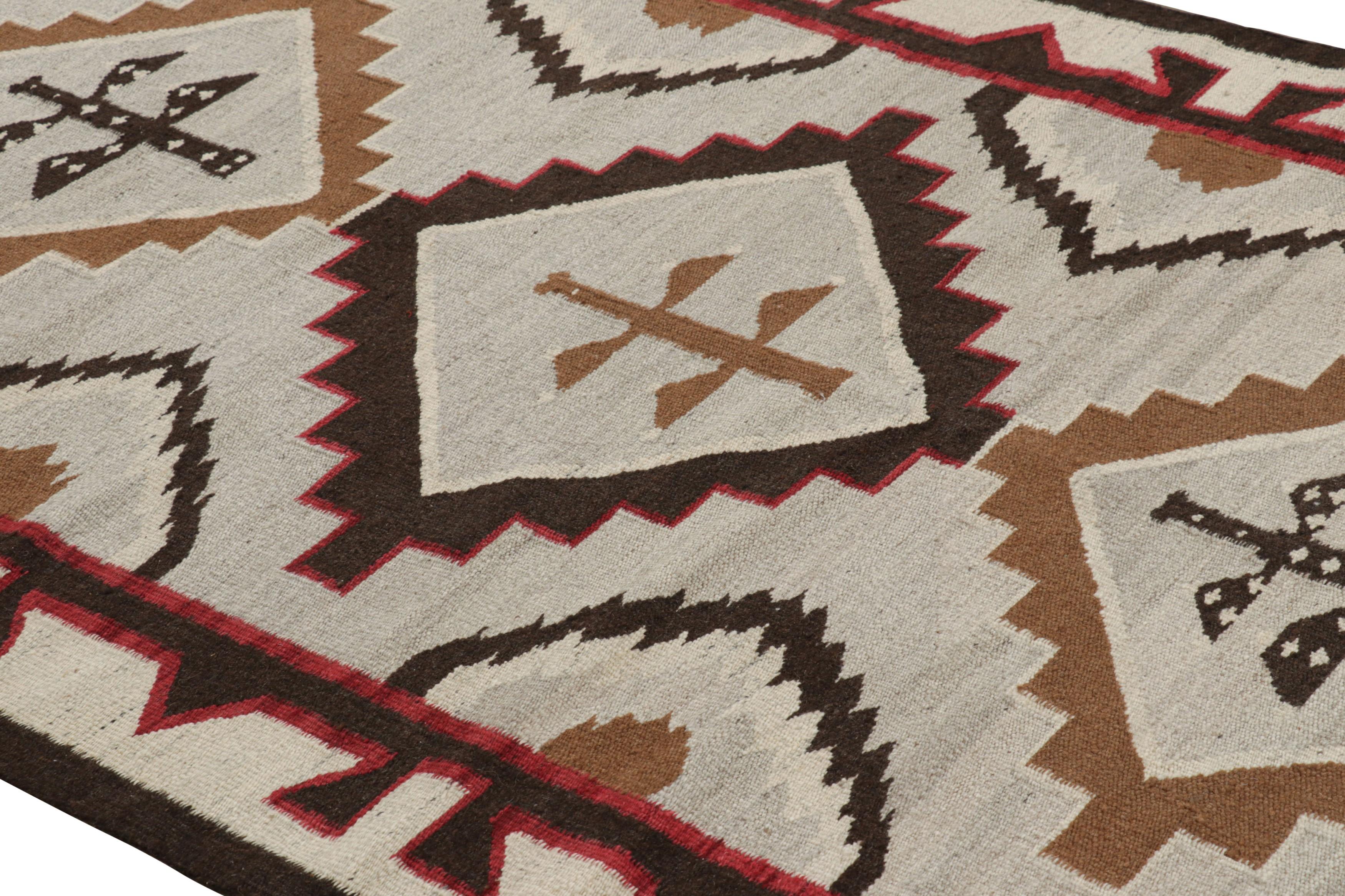 Handwoven in fine wool, this 5x8 Kilim rug represents an exciting new custom-capable flatweave collection by Rug & Kilim—a series of designs inspired by antique Navajo flatweaves of Native American provenance. 

On the Design: 

This design enjoys a
