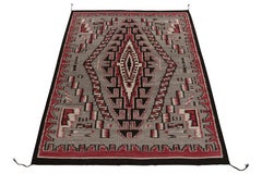 Rug & Kilim's Navajo Tribal Kilim Style Rug in Red Gray, Black Geometric Pattern
