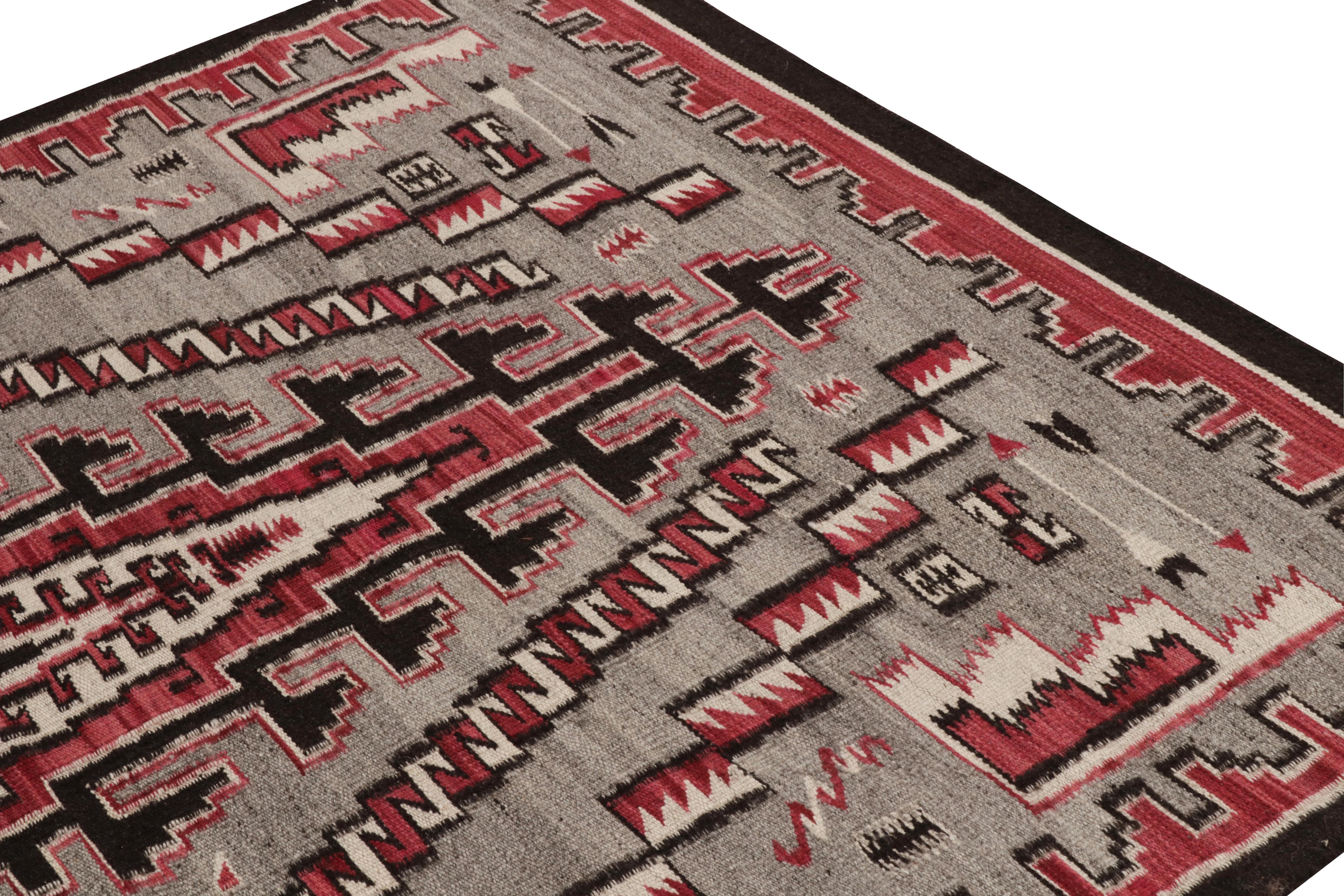 Contemporary Rug & Kilim's Navajo Tribal Kilim Style Rug in Red Gray, Black Geometric Pattern For Sale