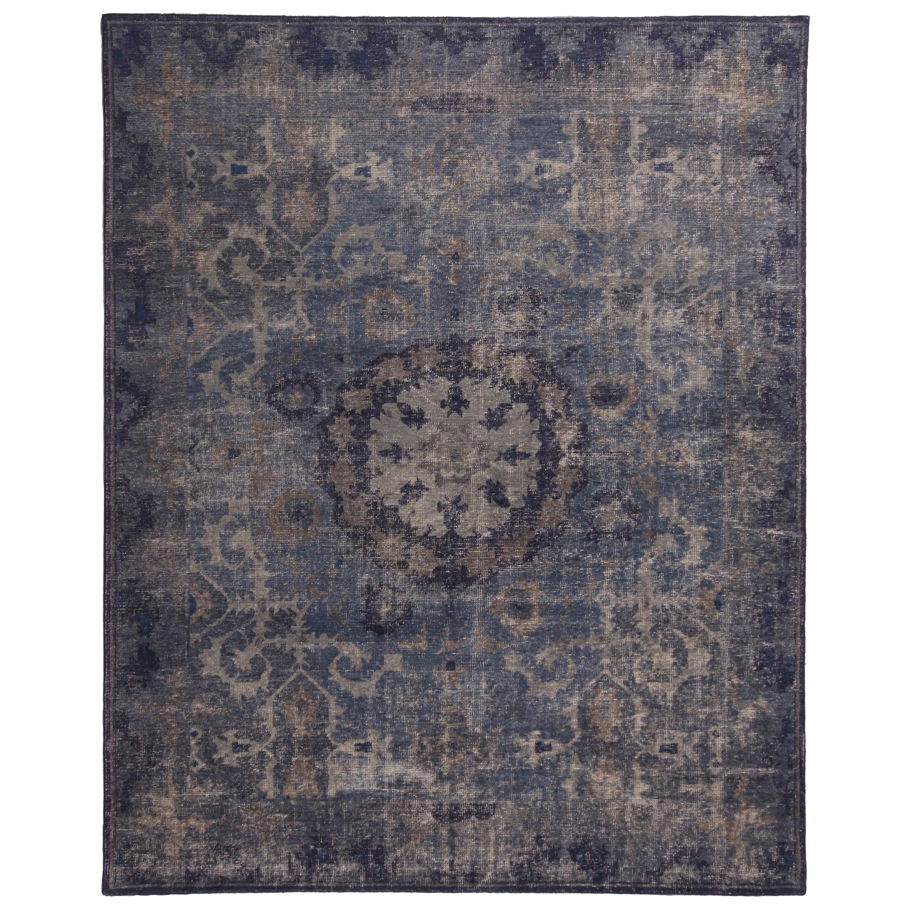 Rug & Kilim's Navy and Smoke Blue Wool Rug from the Homage Collection For Sale