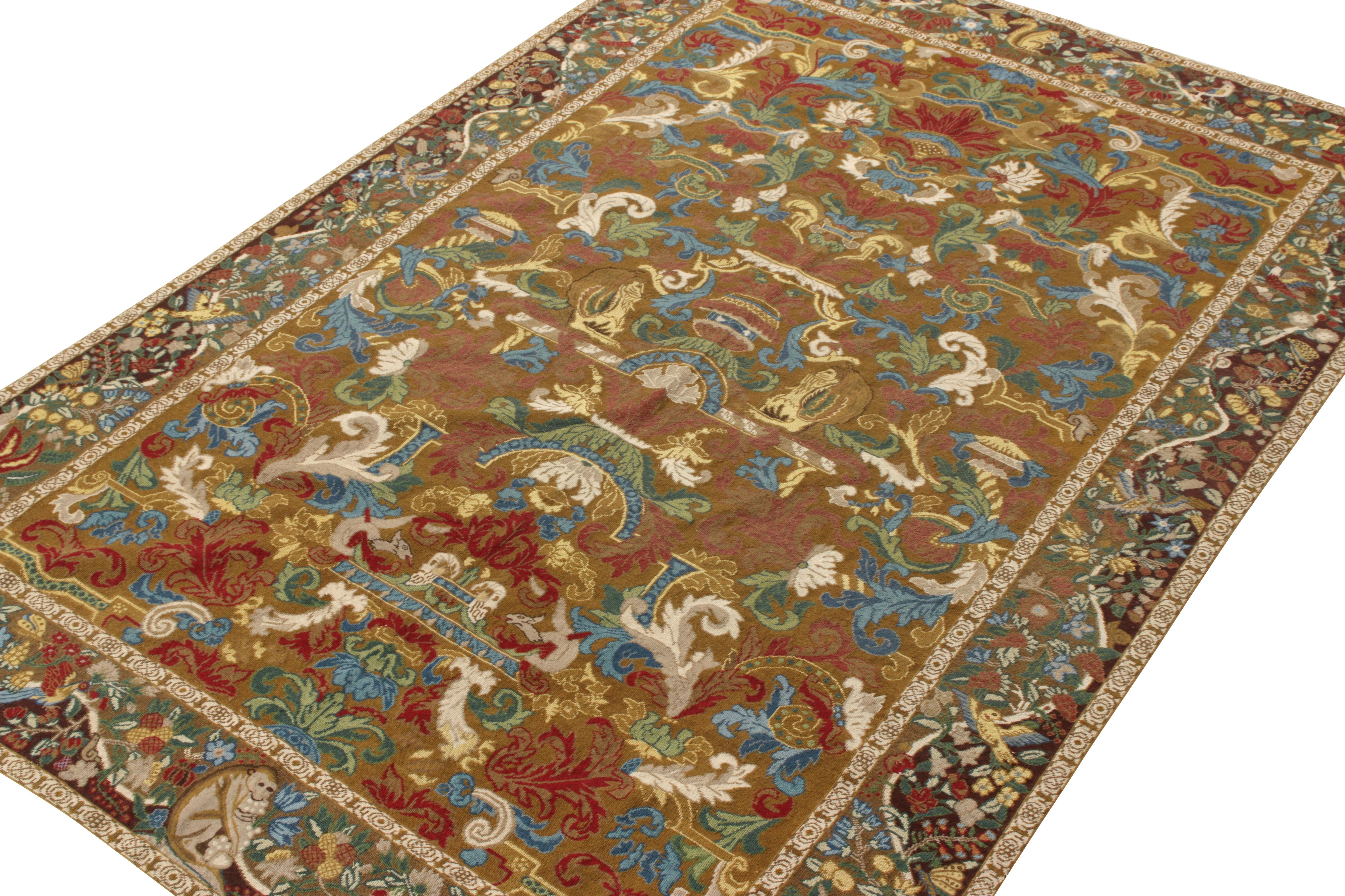 Autre Rug & Kilim's Tapis à aiguilles en beige-brun, motif floral multicolore en vente