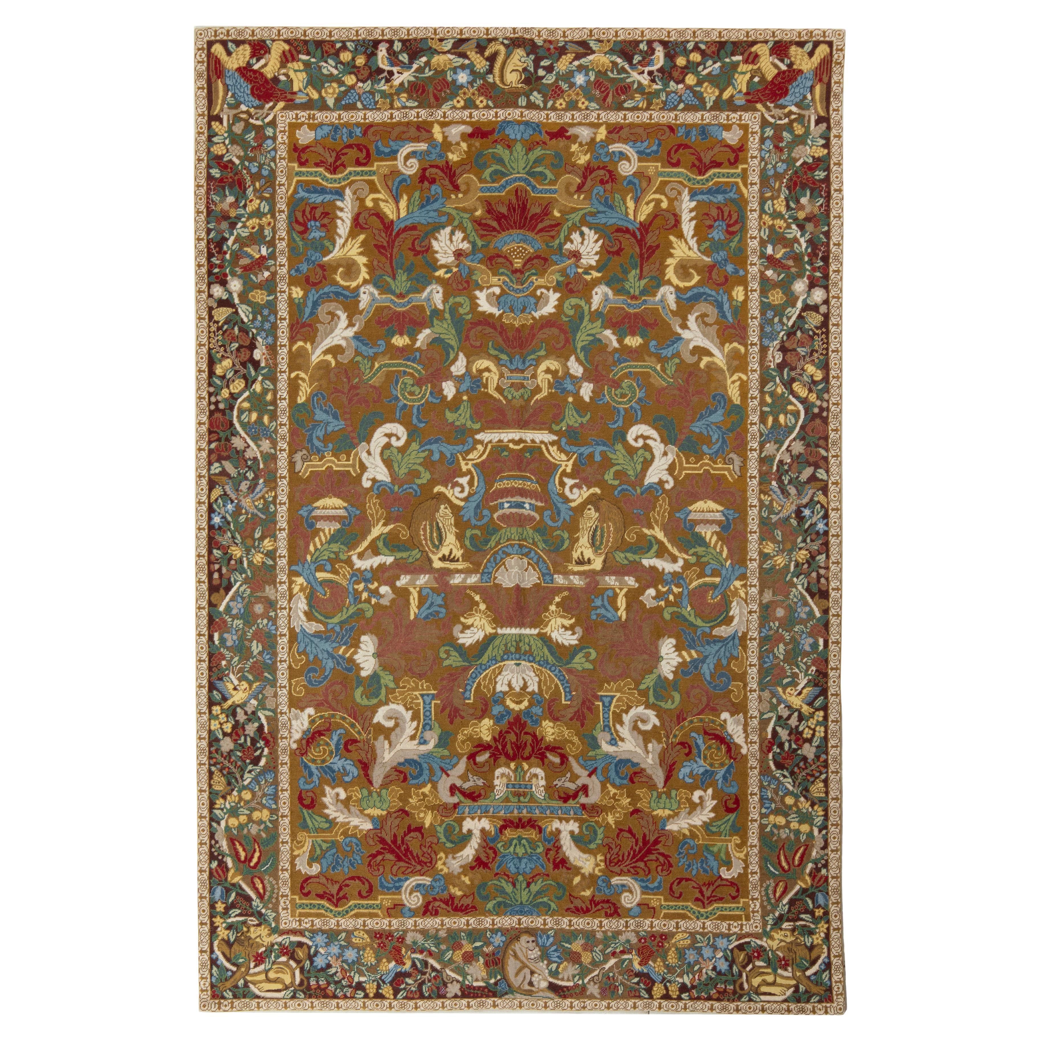 Rug & Kilim’s Needlepoint Rug in Beige-Brown, Multicolor Floral Pattern For Sale