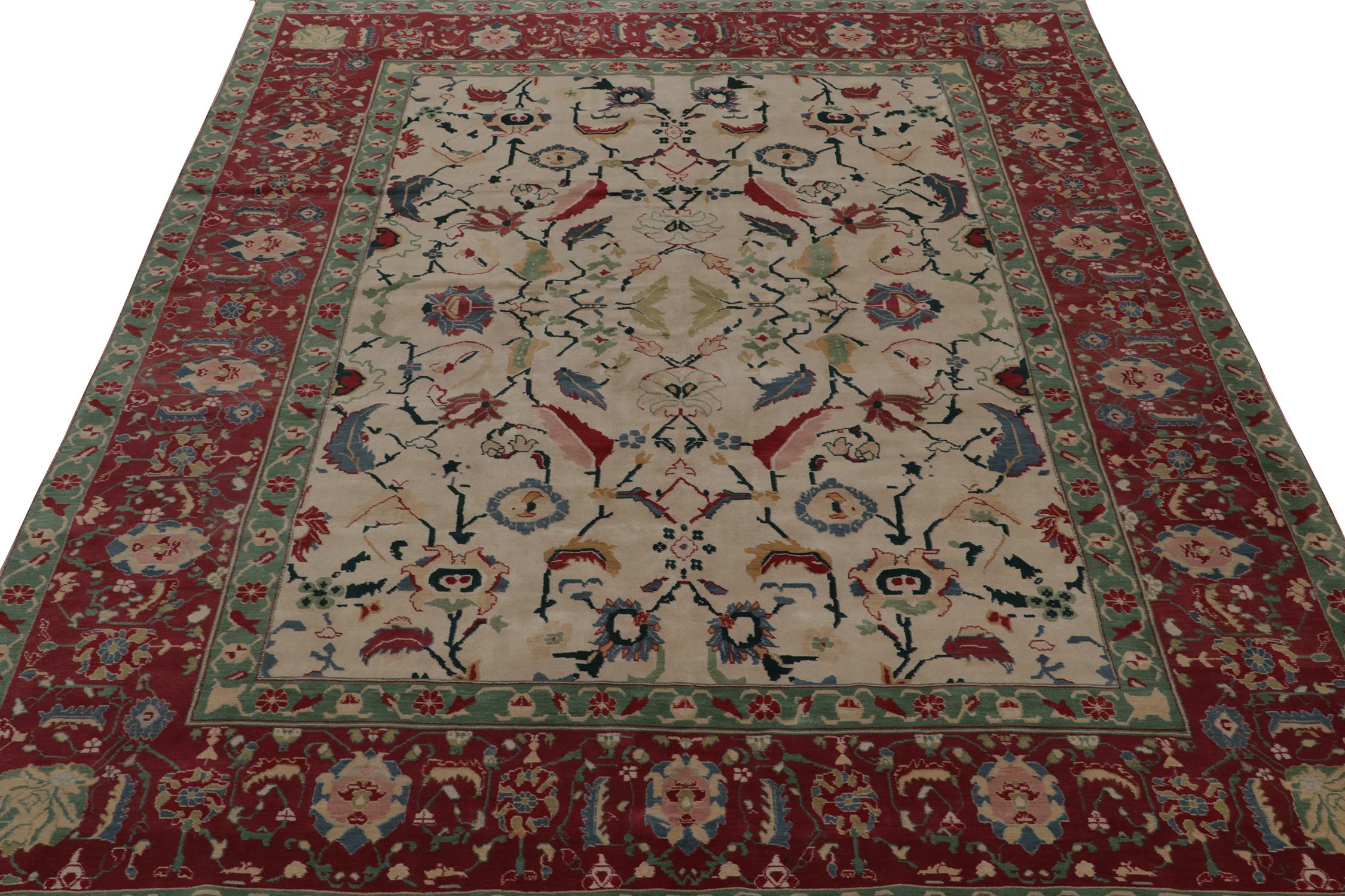 Indian Rug & Kilim’s Traditional Agra style rug in Beige, Red and Teal Floral Pattern For Sale
